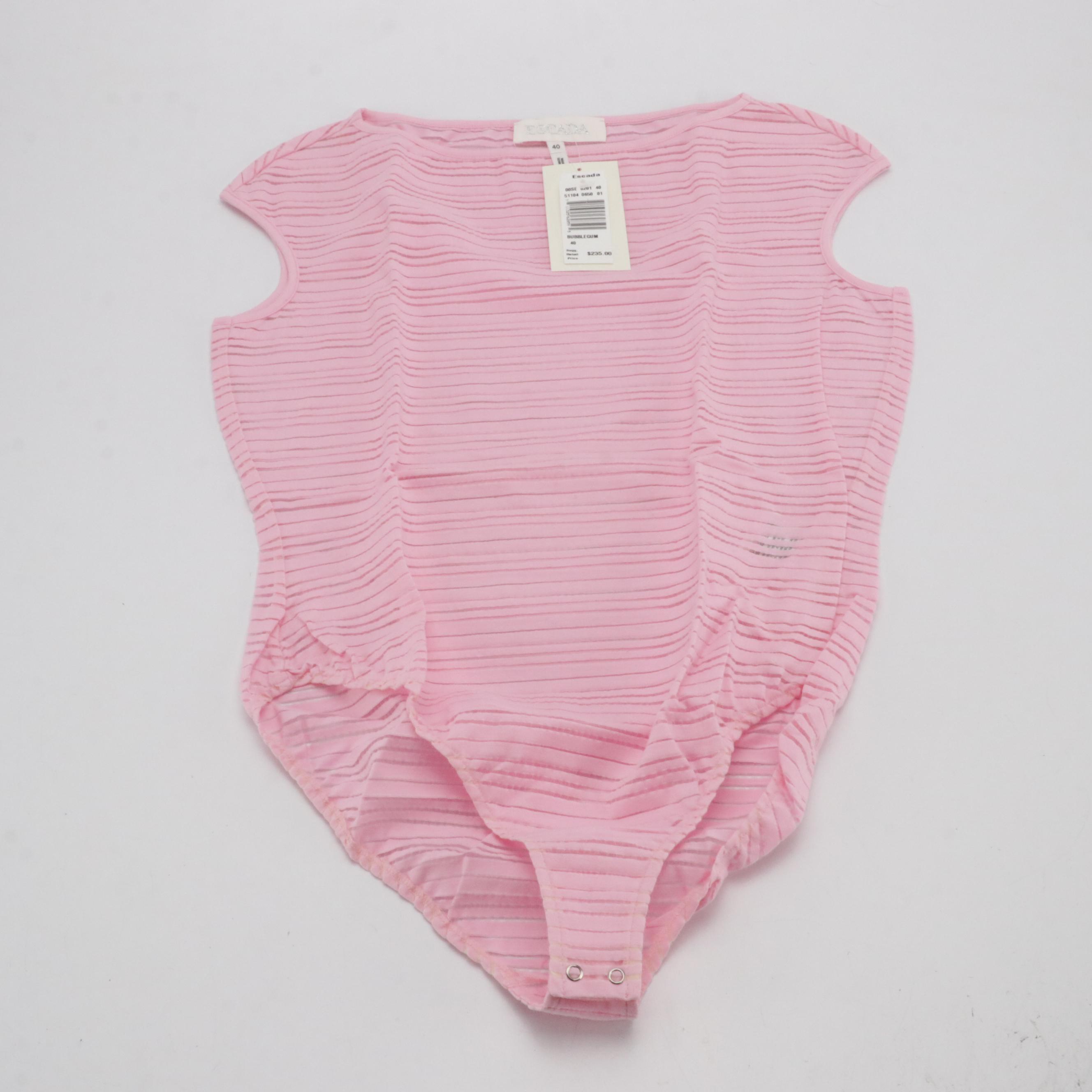 Escada Bubblegum Pink Sheer Striped Bodysuit & Embellished Knit Tank, With Tags