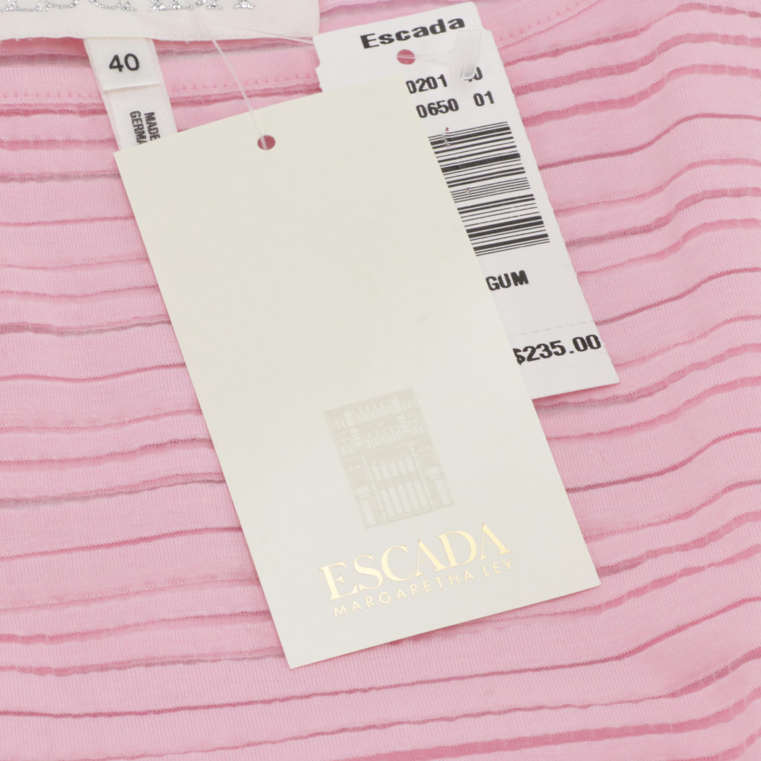 Escada Bubblegum Pink Sheer Striped Bodysuit & Embellished Knit Tank, With Tags