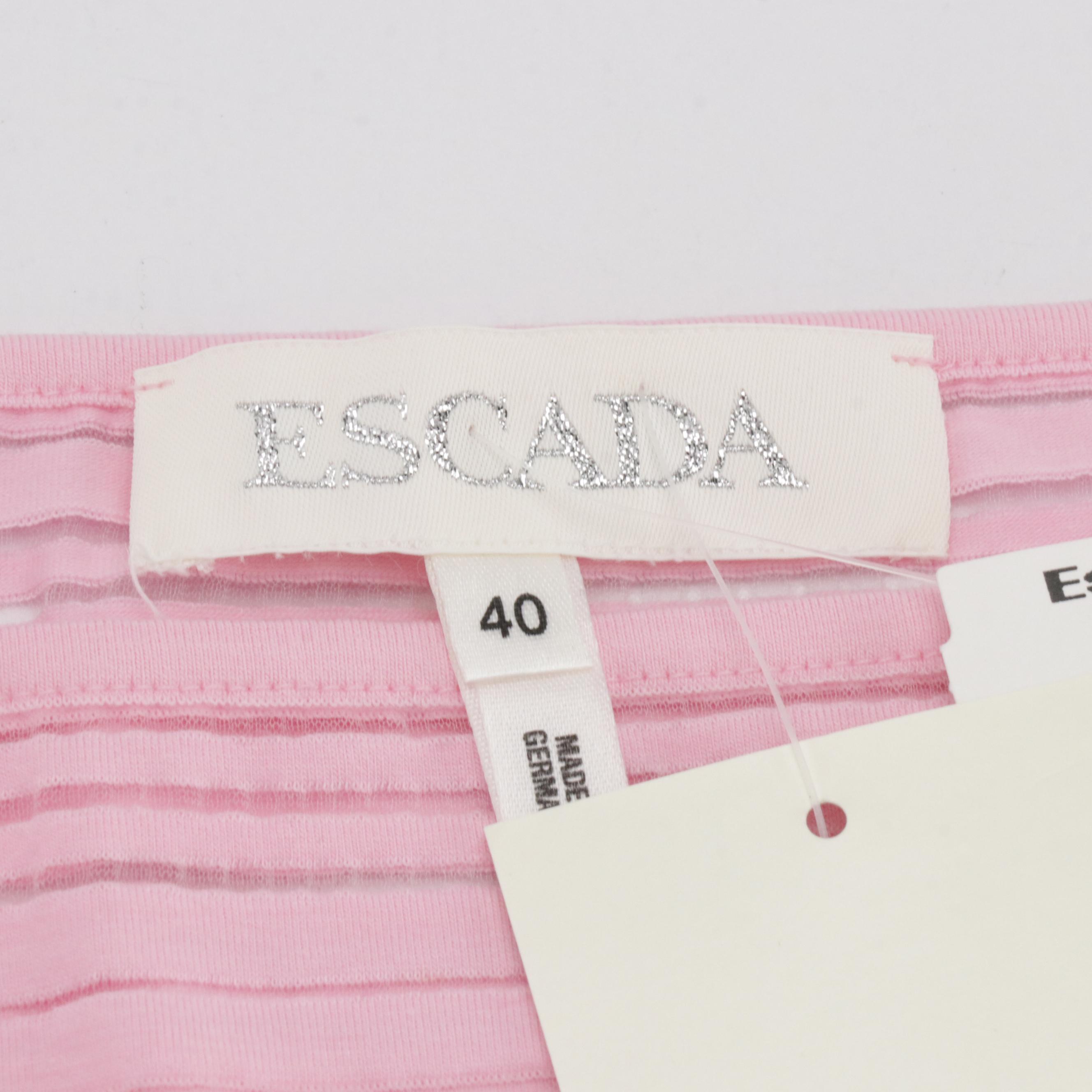 Escada Bubblegum Pink Sheer Striped Bodysuit & Embellished Knit Tank, With Tags
