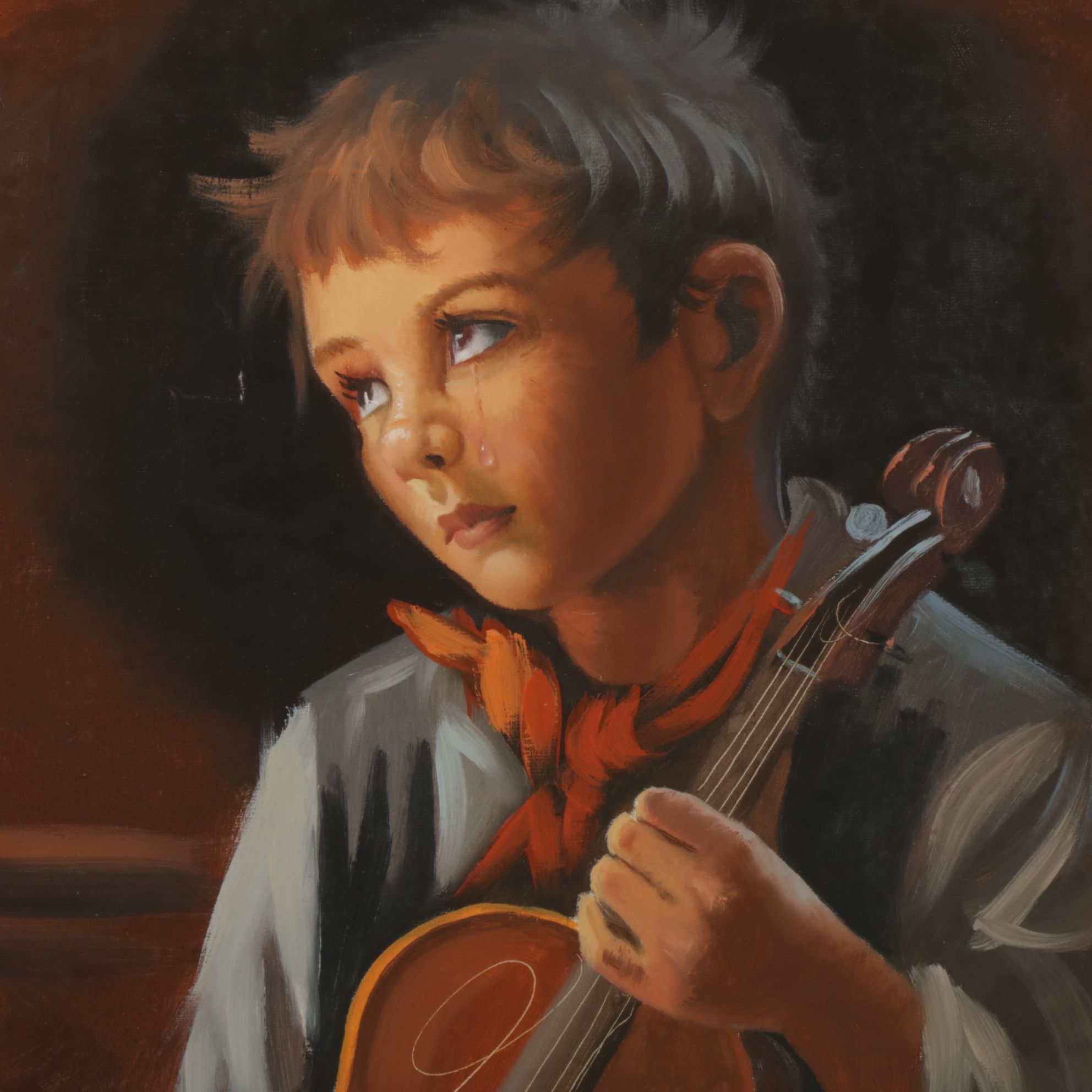 Morlink Portrait Oil Painting "Boy Crying", Mid to Late 20th Century