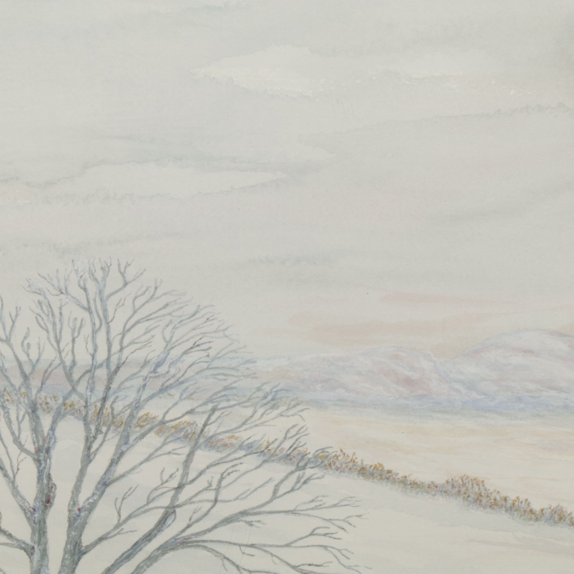 Judith White Pastel Toned Watercolor Landscape Painting of Winter Plains