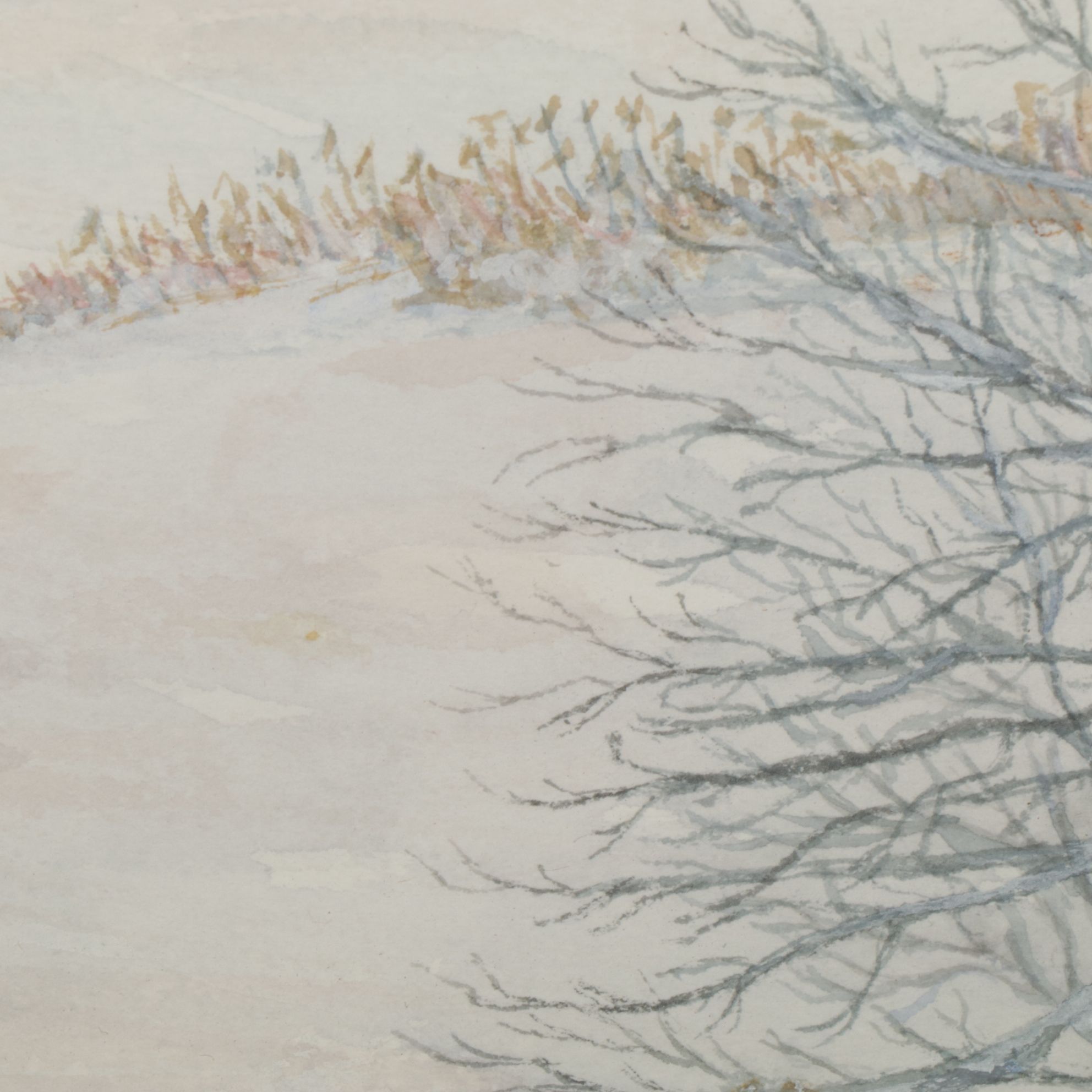 Judith White Pastel Toned Watercolor Landscape Painting of Winter Plains