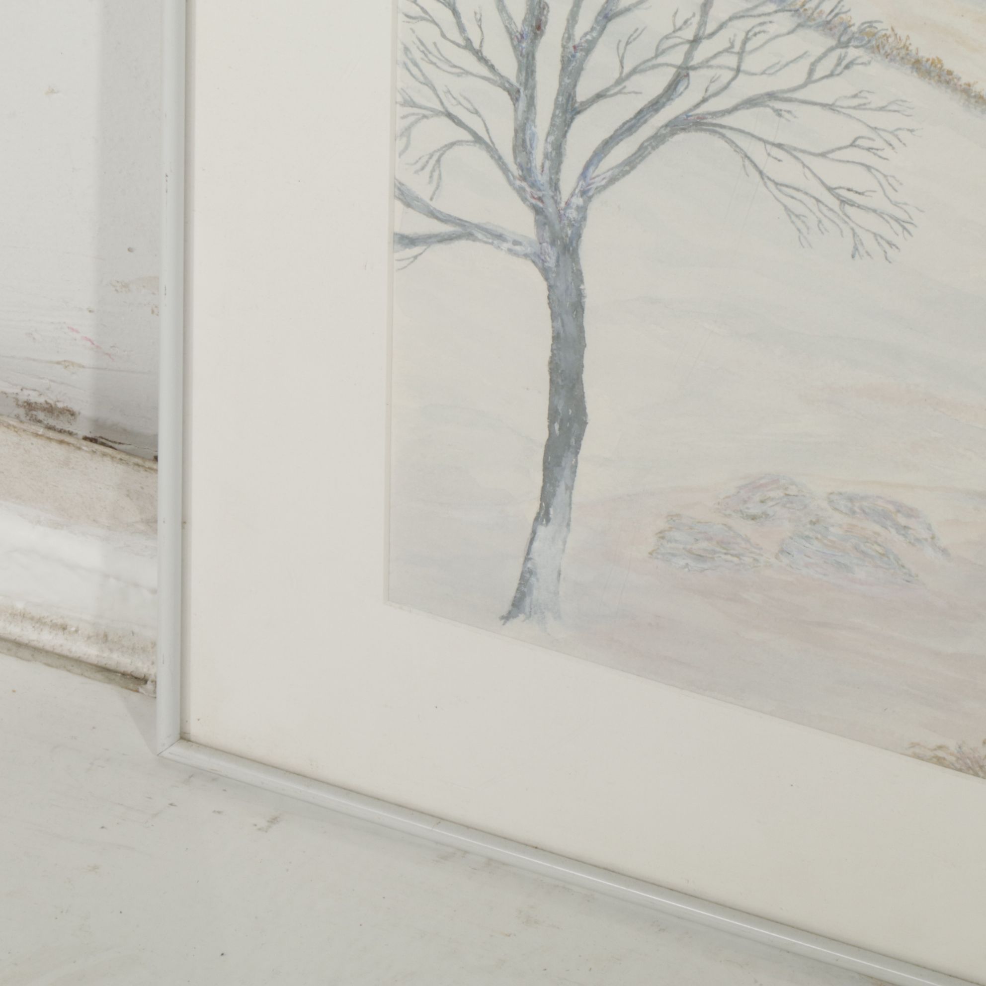 Judith White Pastel Toned Watercolor Landscape Painting of Winter Plains