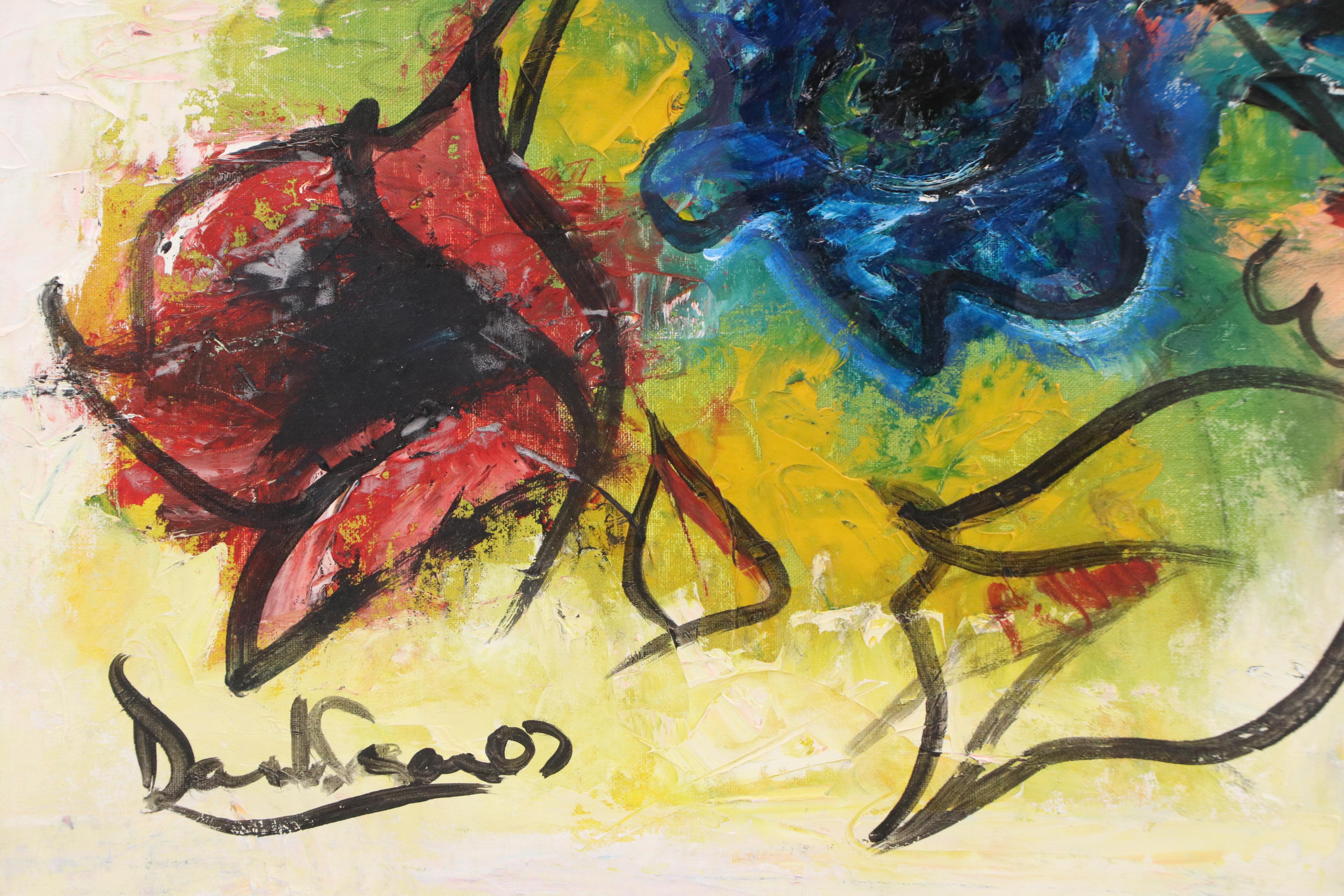 Expressionistic Oil Painting of Abstracted Flowers, Late 20th - 21st Century