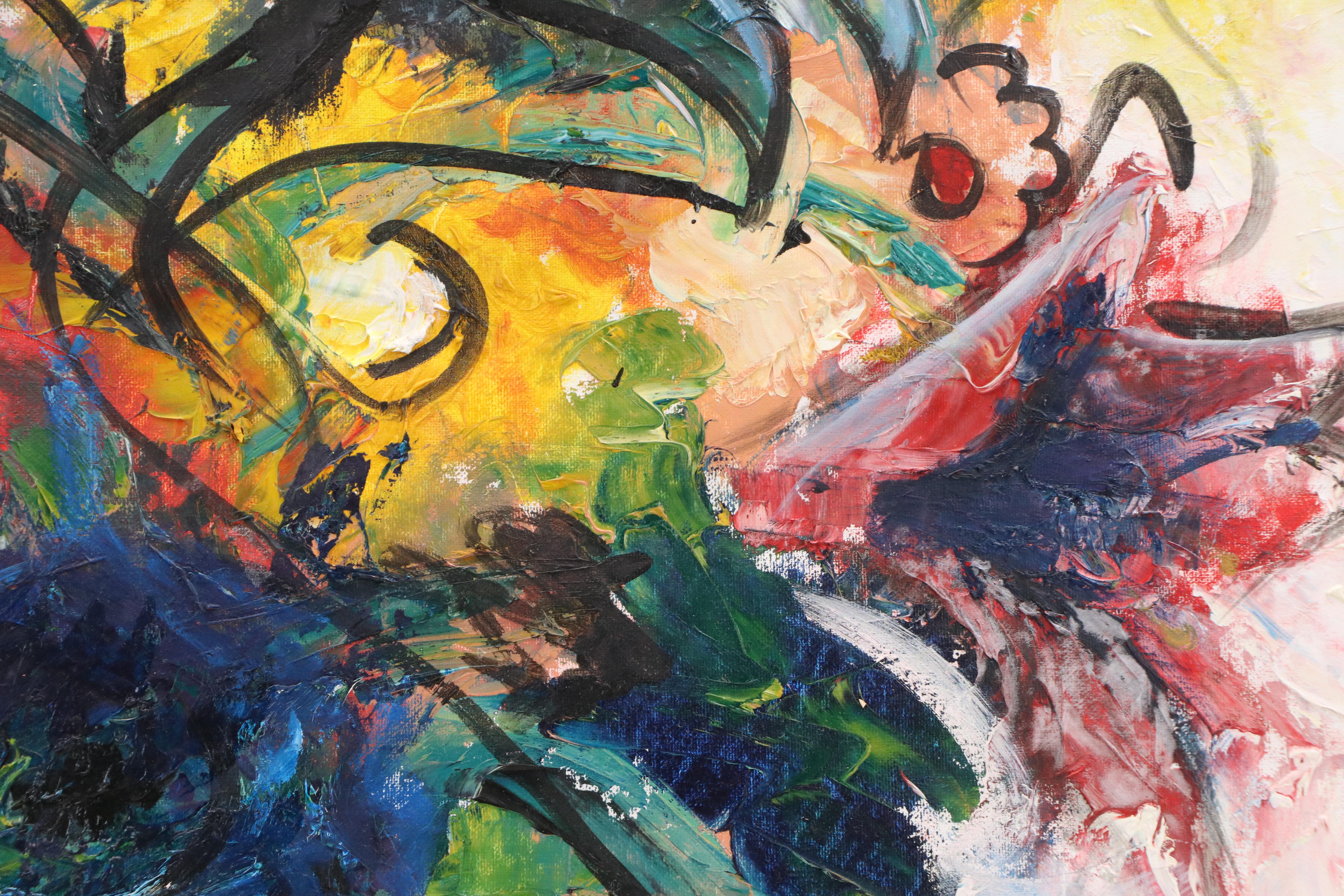 Expressionistic Oil Painting of Abstracted Flowers, Late 20th - 21st Century