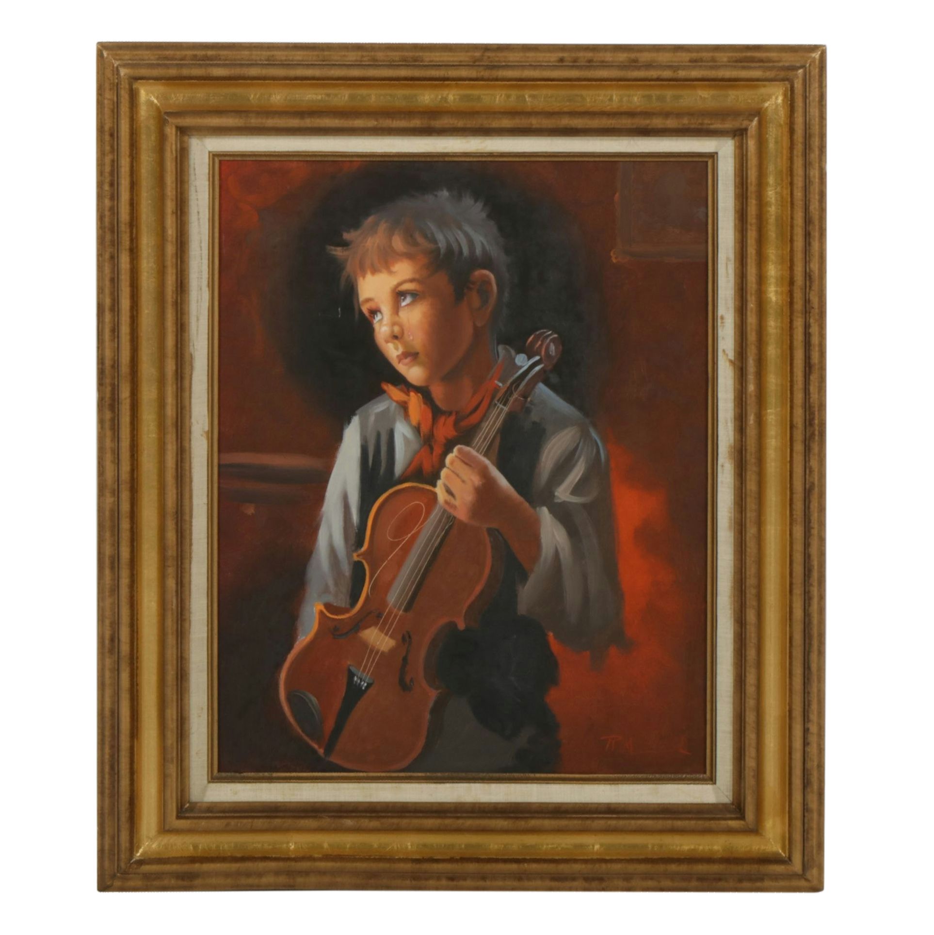 Morlink Portrait Oil Painting "Boy Crying", Mid to Late 20th Century