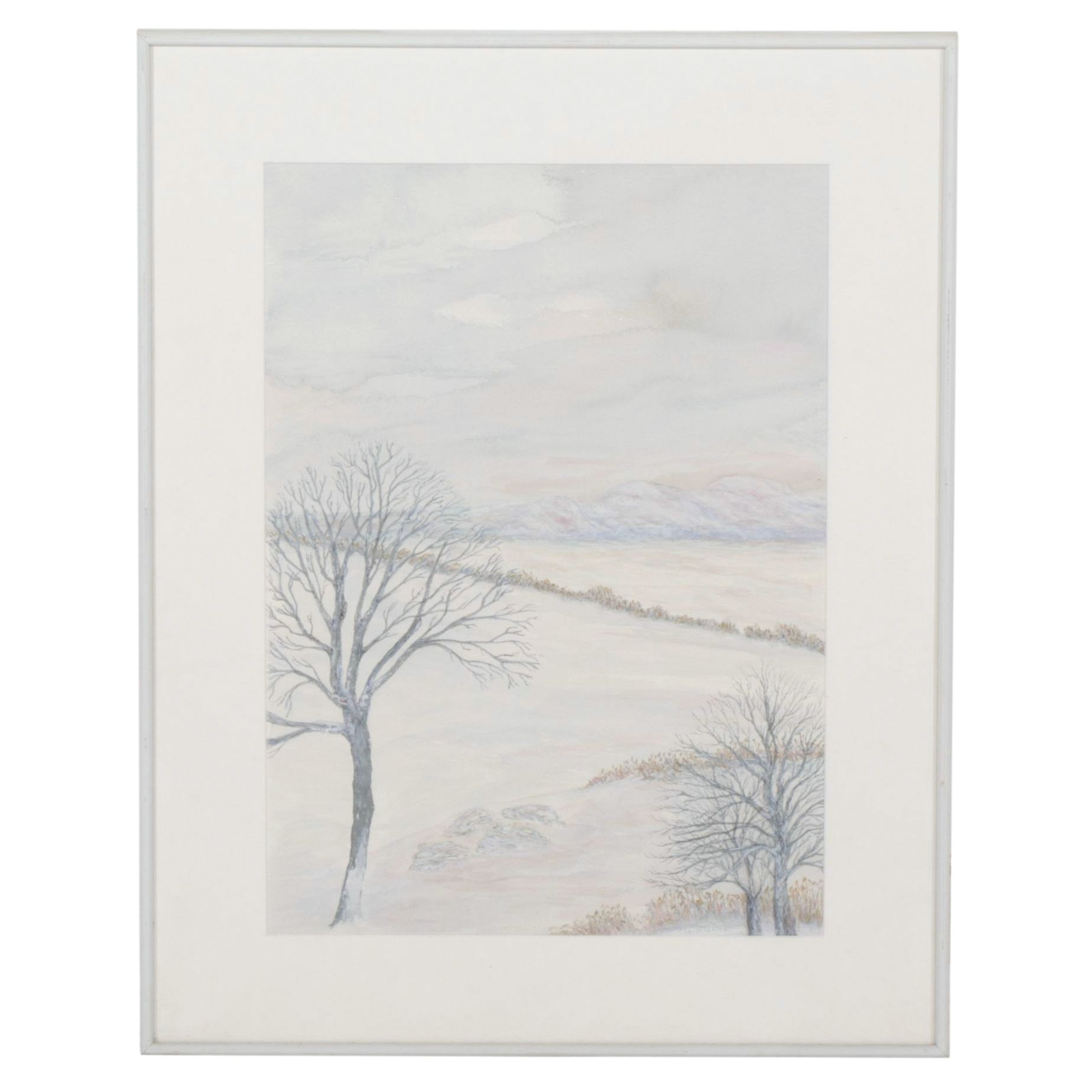 Judith White Pastel Toned Watercolor Landscape Painting of Winter Plains