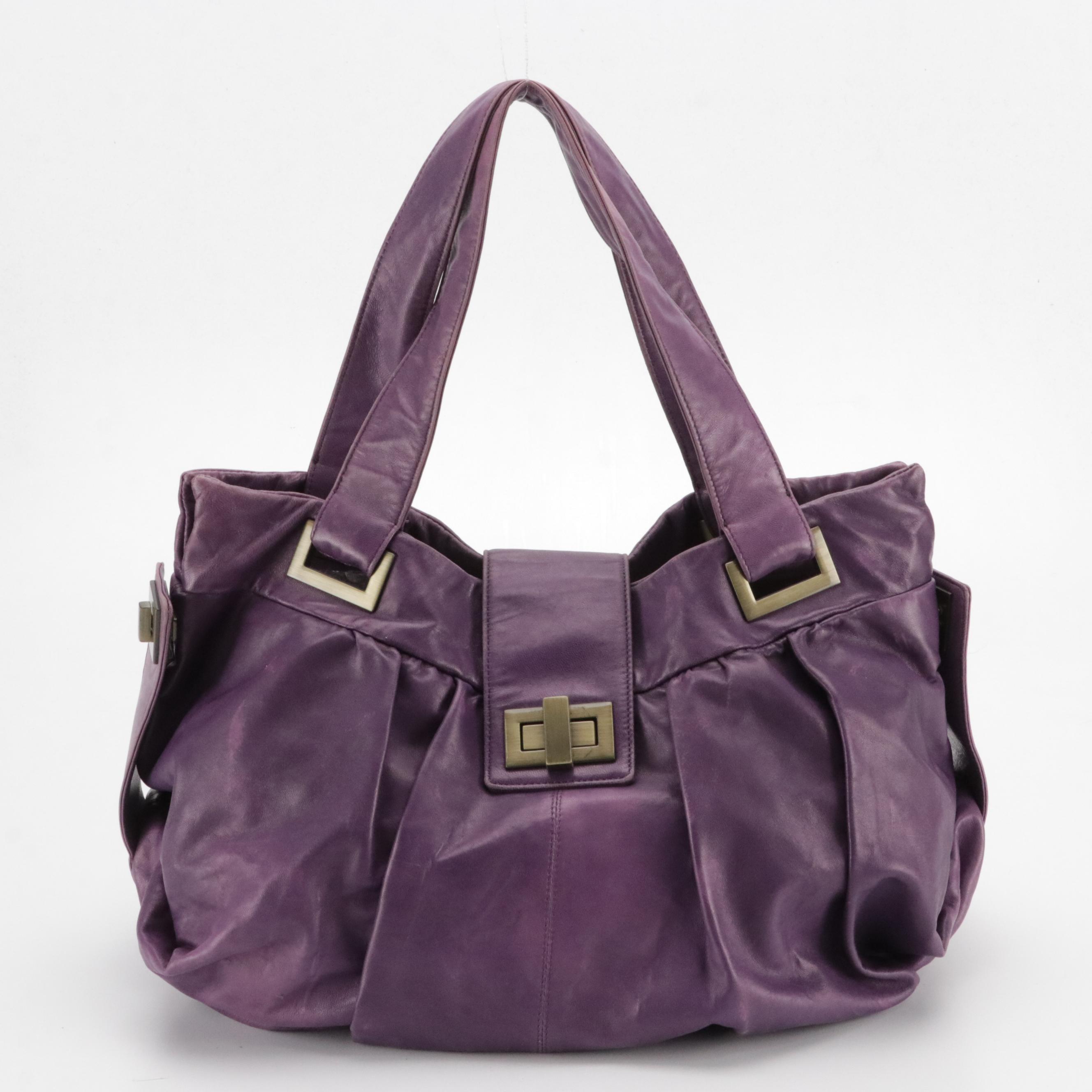 Kooba Violet Lambskin Leather Satchel Bag and Coach Signature Canvas Belt Bag