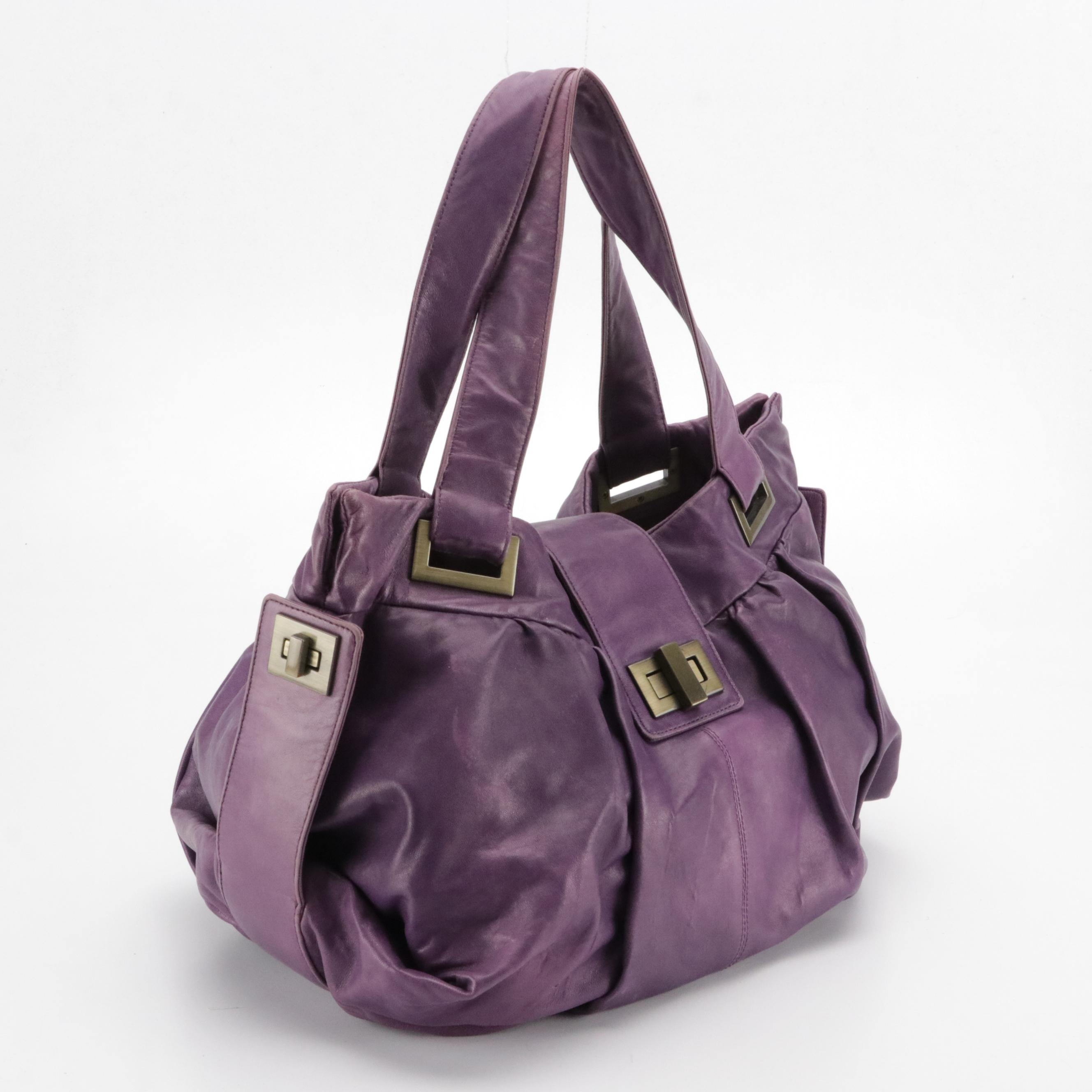 Kooba Violet Lambskin Leather Satchel Bag and Coach Signature Canvas Belt Bag
