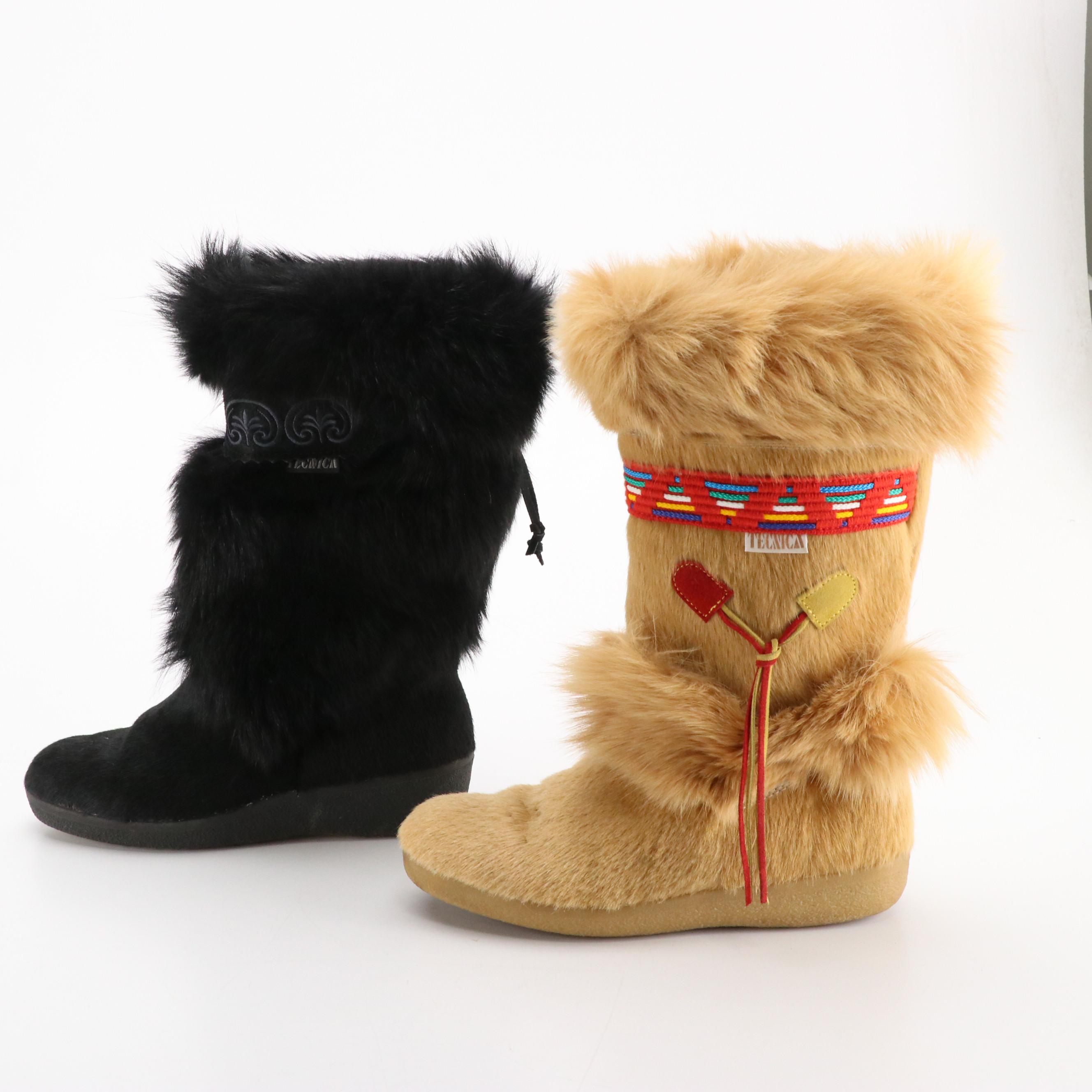 Tecnica Scandia Goat Fur Après Ski Boots with Embroidered Details