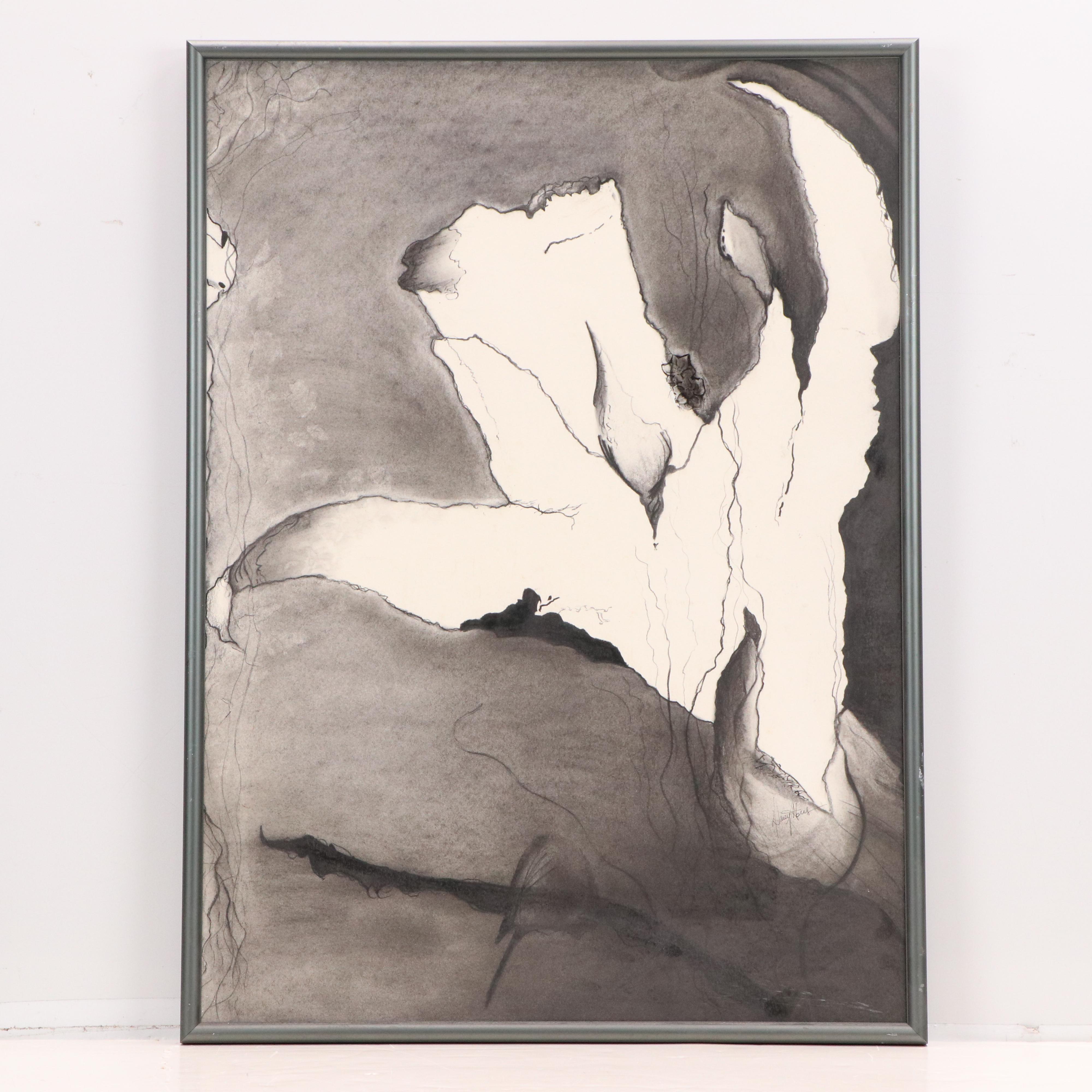 Floral Charcoal Drawings, Late 20th or 21st Century