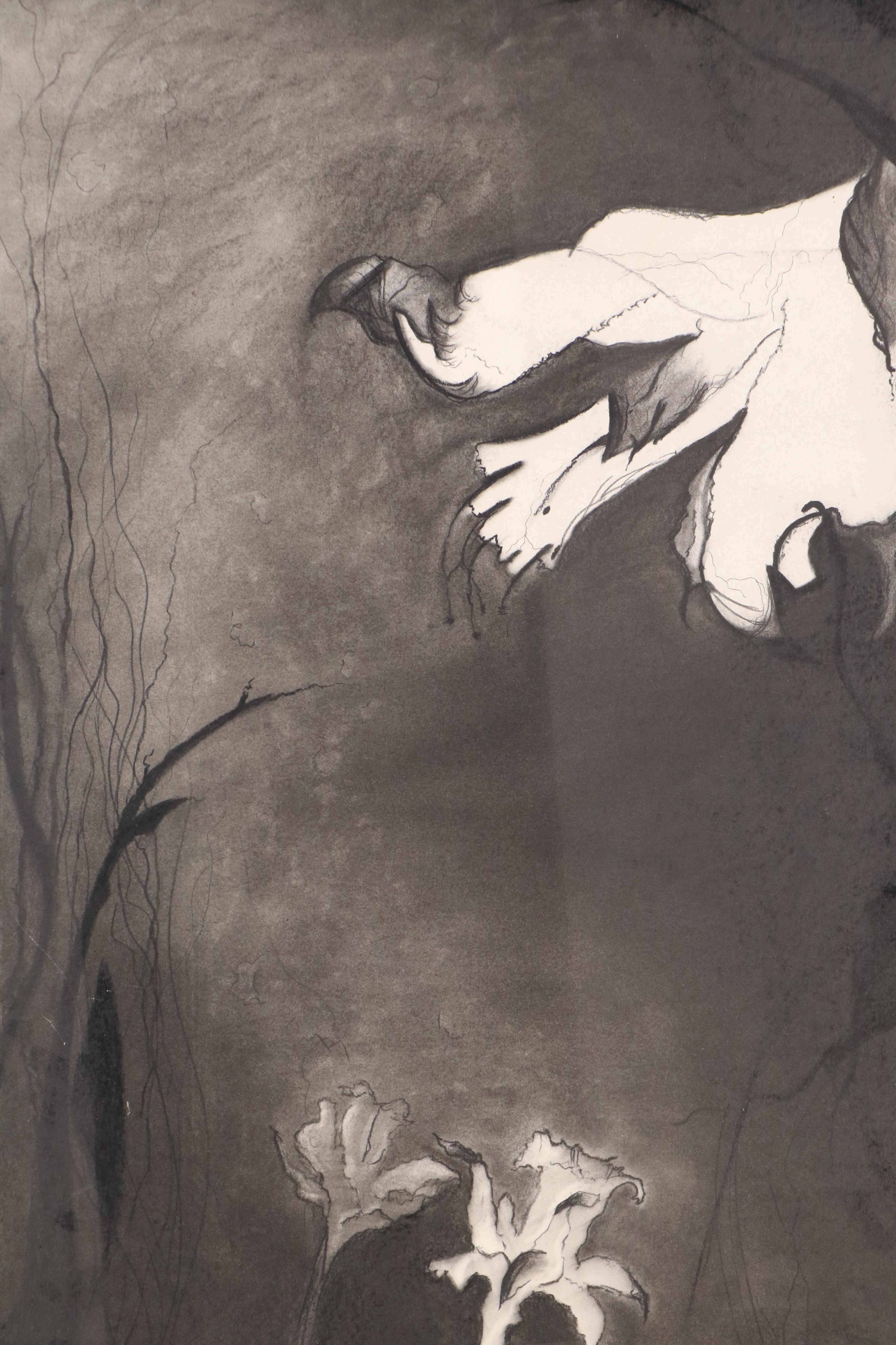 Floral Charcoal Drawings, Late 20th or 21st Century