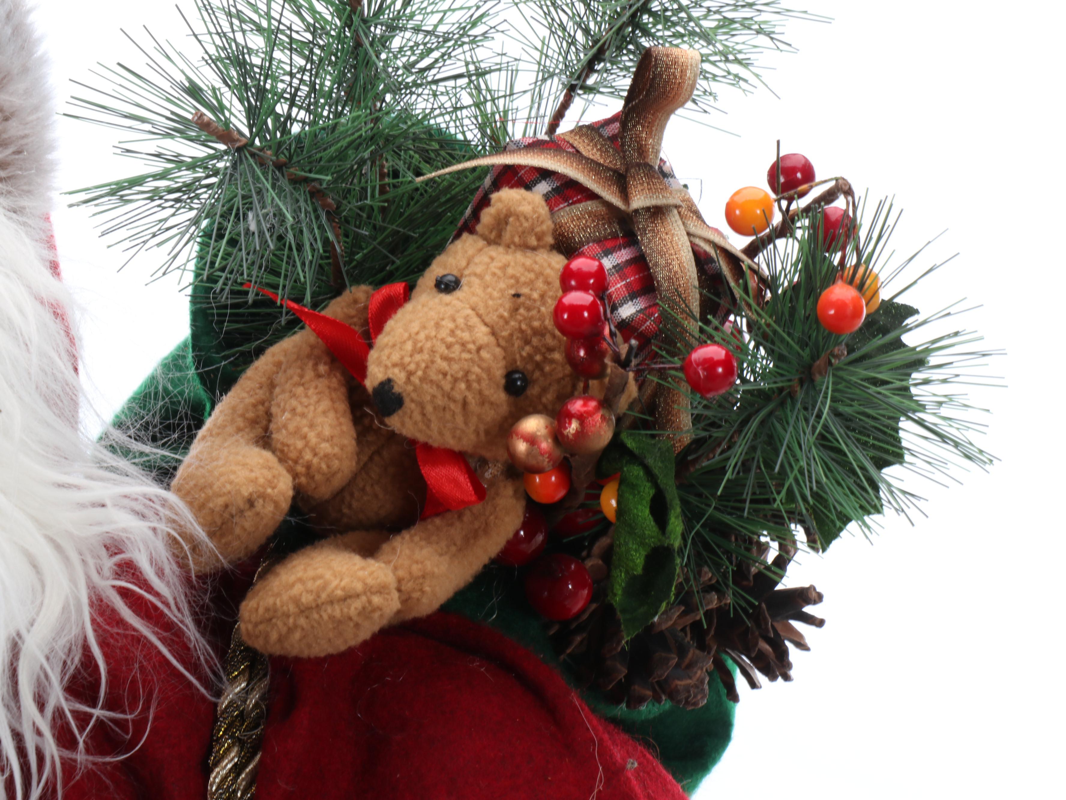White and Gold Santa Figures and Tree Topper with Rustic Wreath