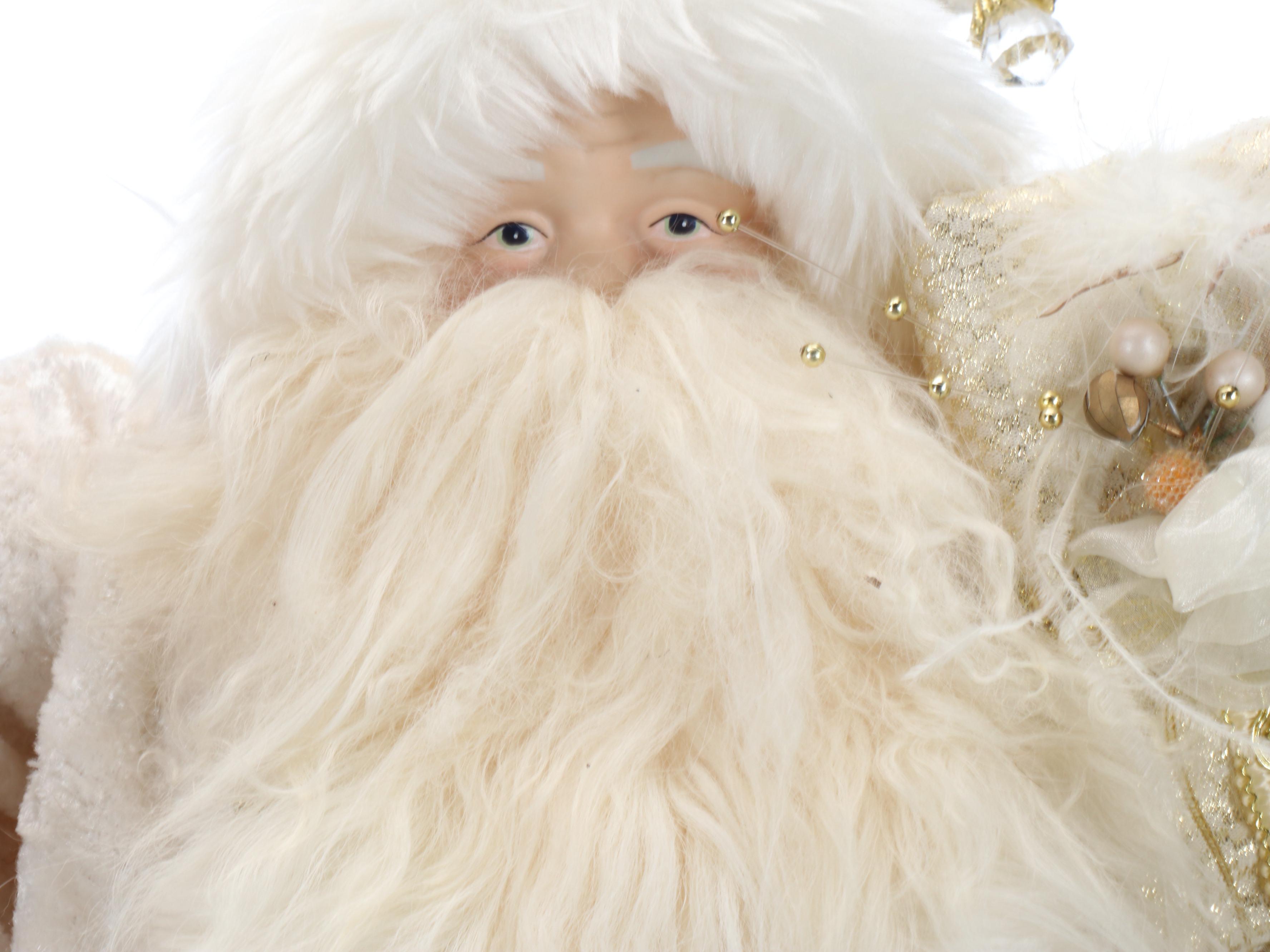 White and Gold Santa Figures and Tree Topper with Rustic Wreath