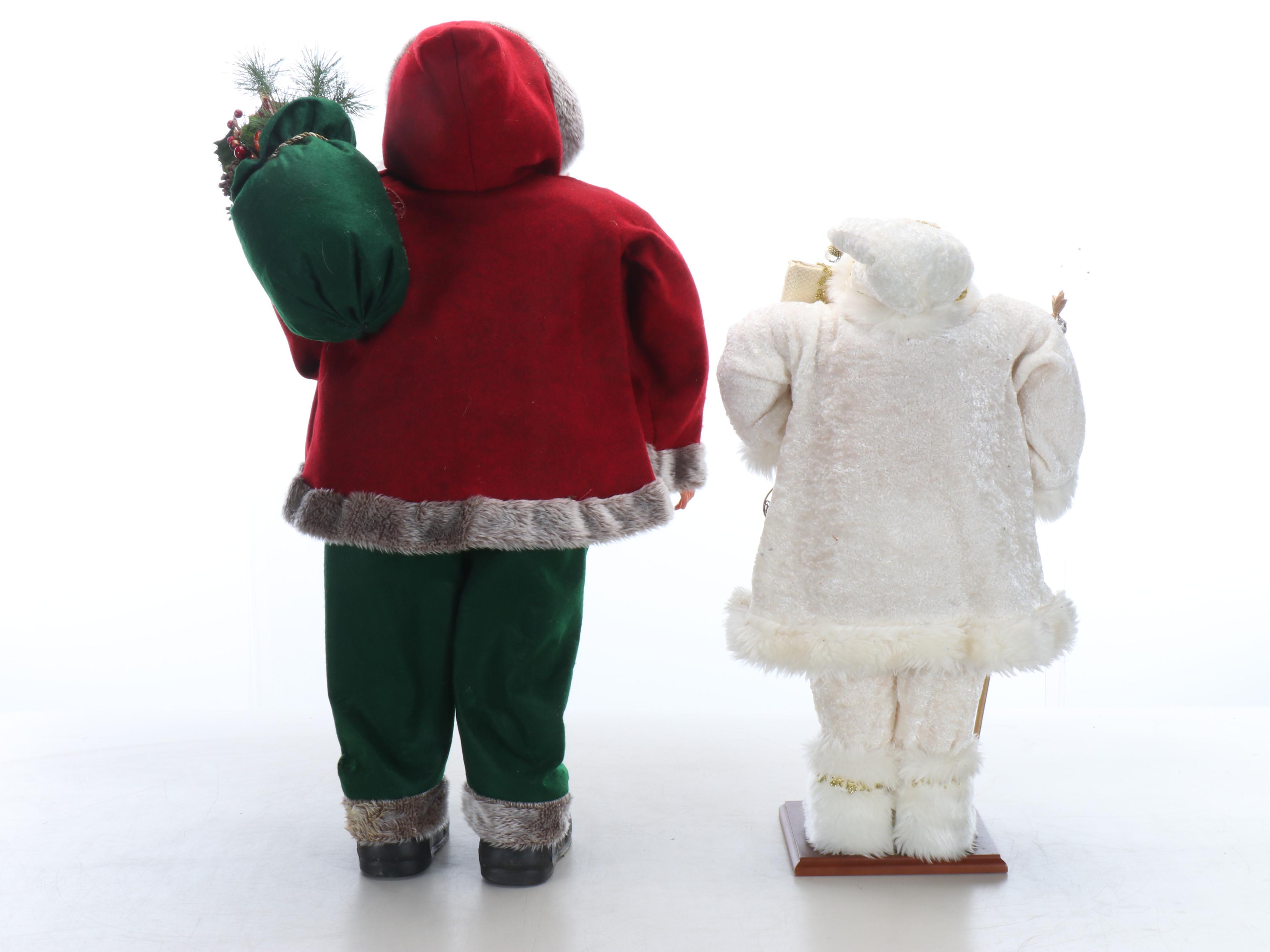 White and Gold Santa Figures and Tree Topper with Rustic Wreath