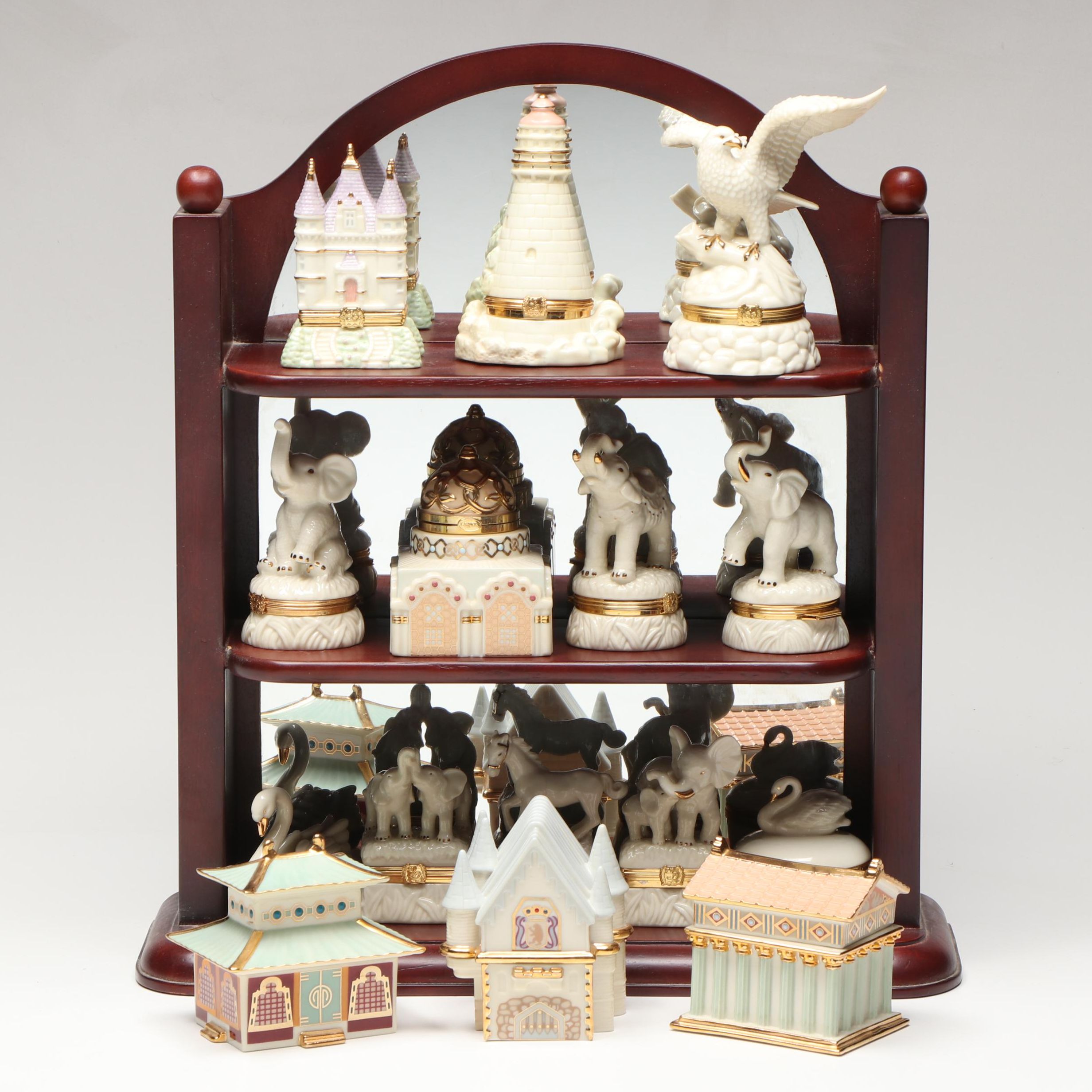 Lenox Porcelain Boxes with Wooden Display Shelves