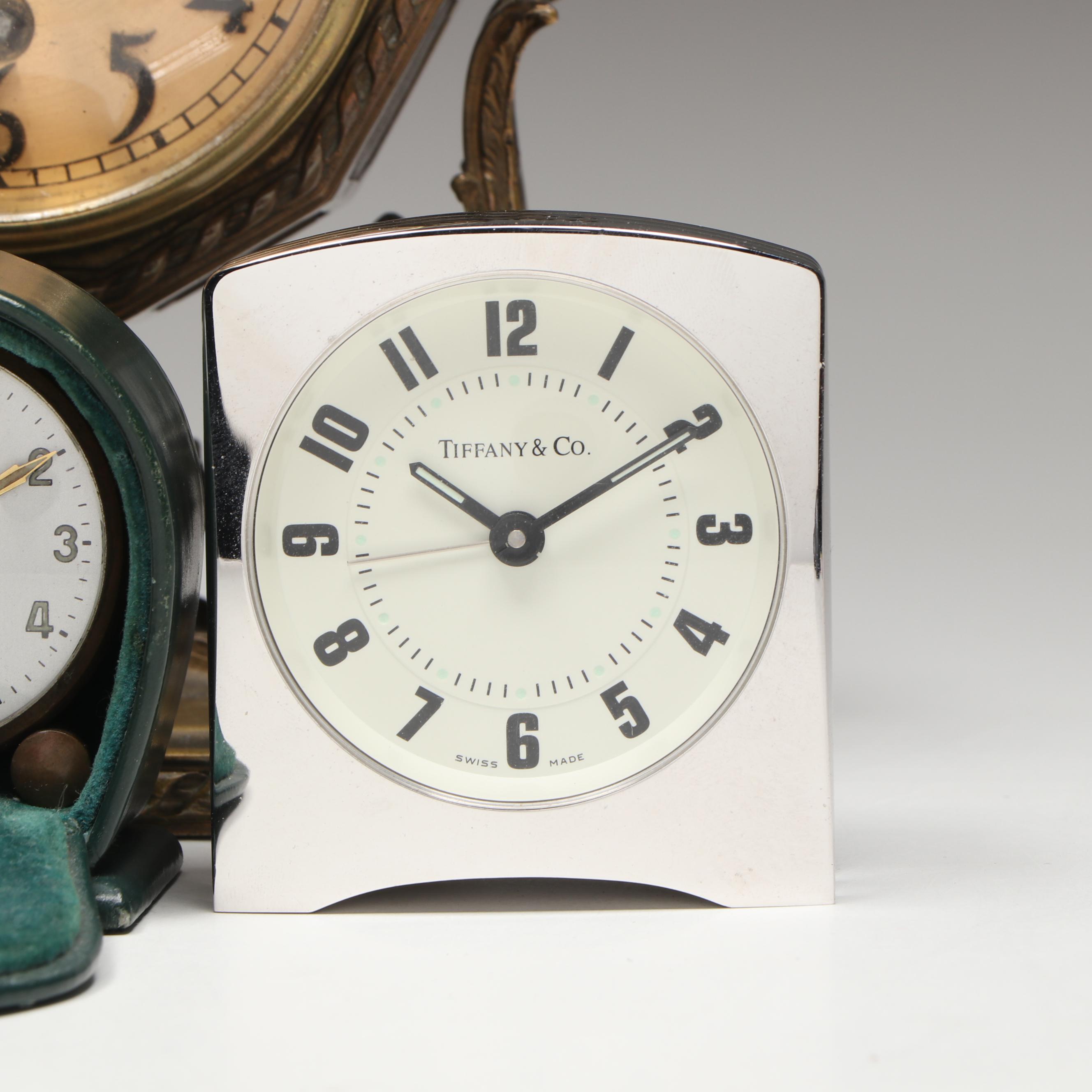 Tiffany & Co. Brass and Stainless Steel Clocks with Other Metal Décor