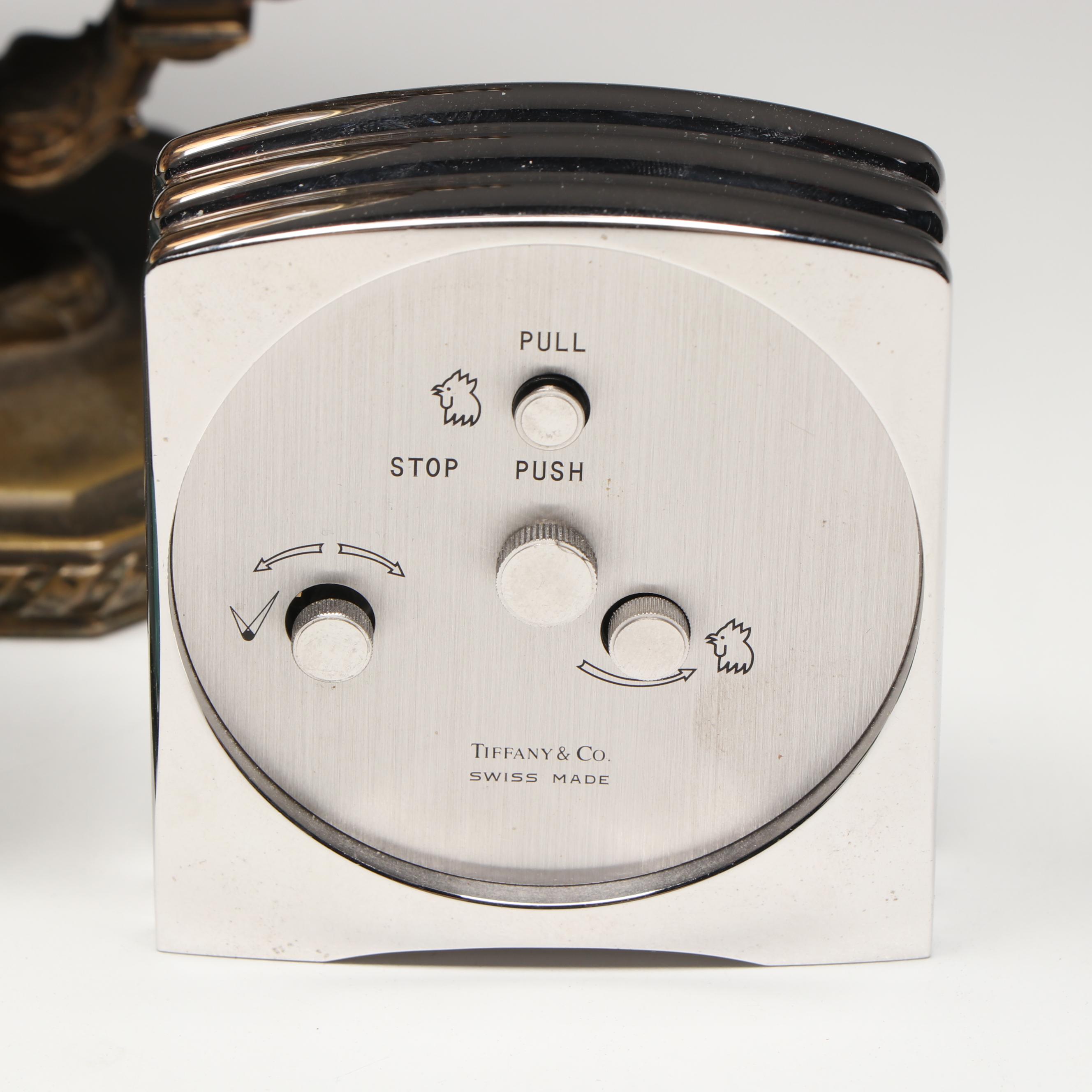 Tiffany & Co. Brass and Stainless Steel Clocks with Other Metal Décor