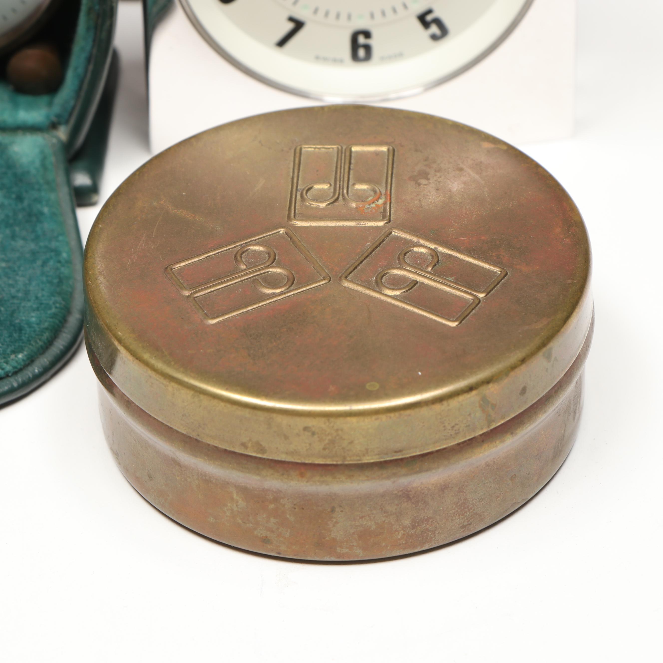 Tiffany & Co. Brass and Stainless Steel Clocks with Other Metal Décor