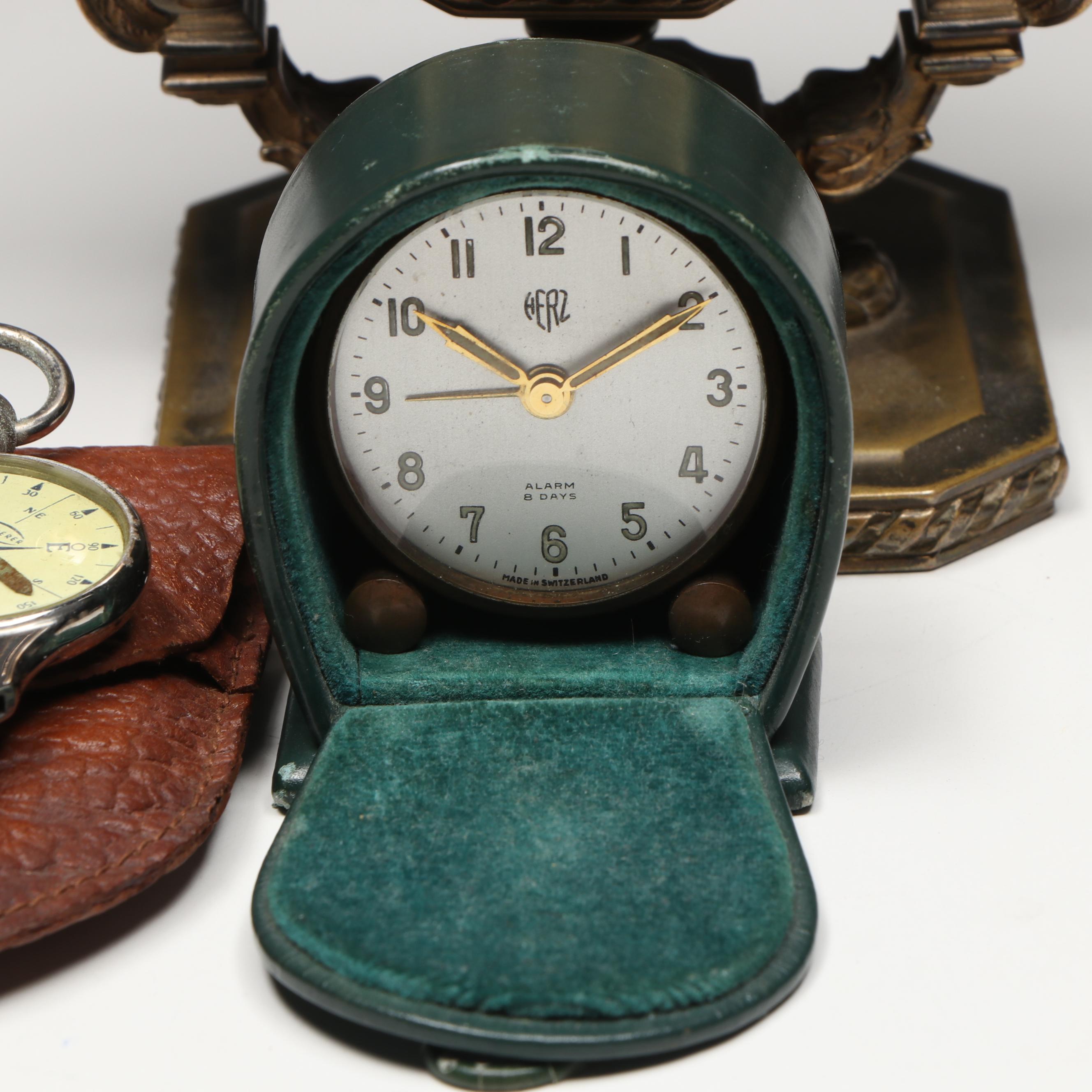 Tiffany & Co. Brass and Stainless Steel Clocks with Other Metal Décor