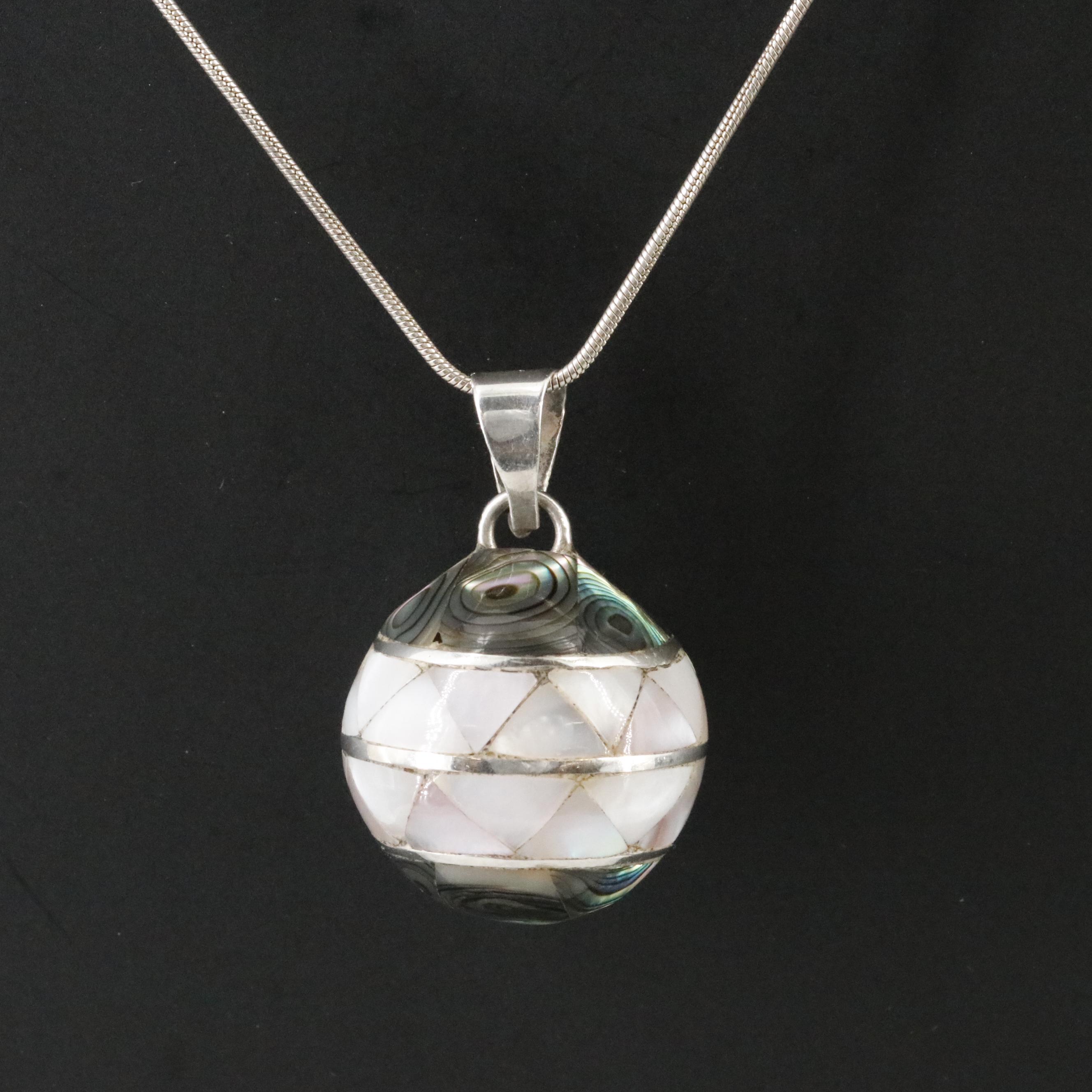 Sterling Abalone and Mother-of-Pearl Pendant Necklace