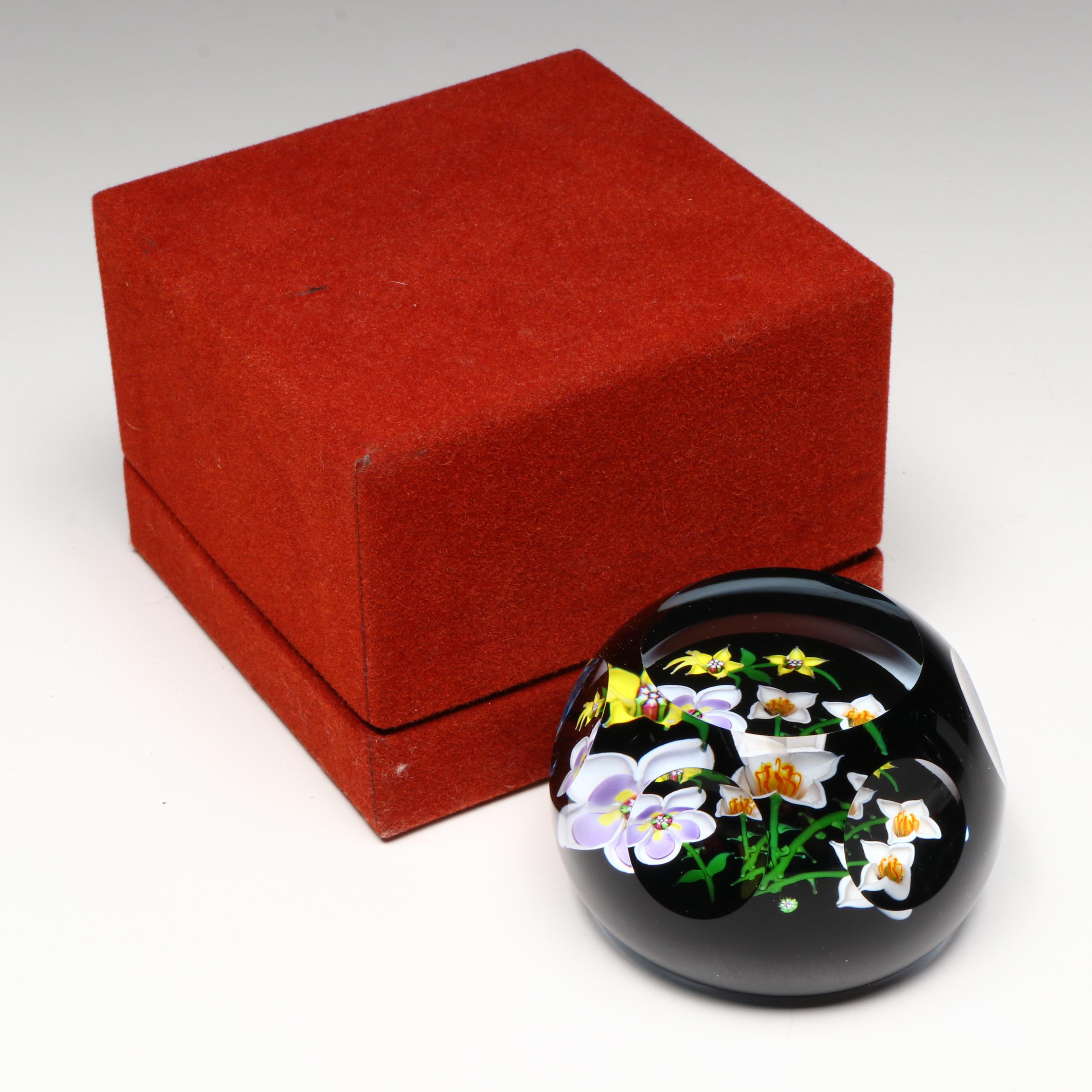 John Deacons Spring Flowers Glass Paperweight, 1980