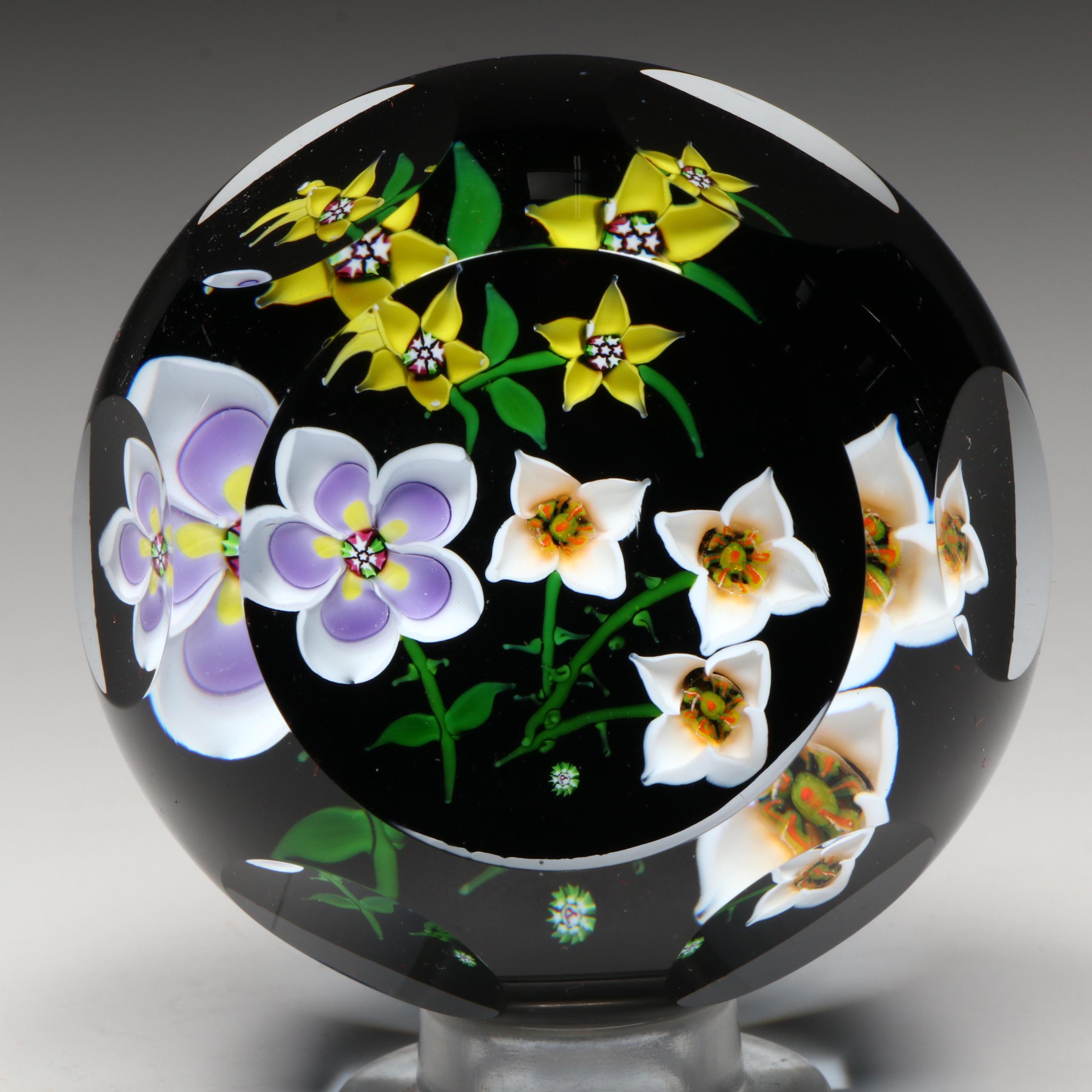 John Deacons Spring Flowers Glass Paperweight, 1980