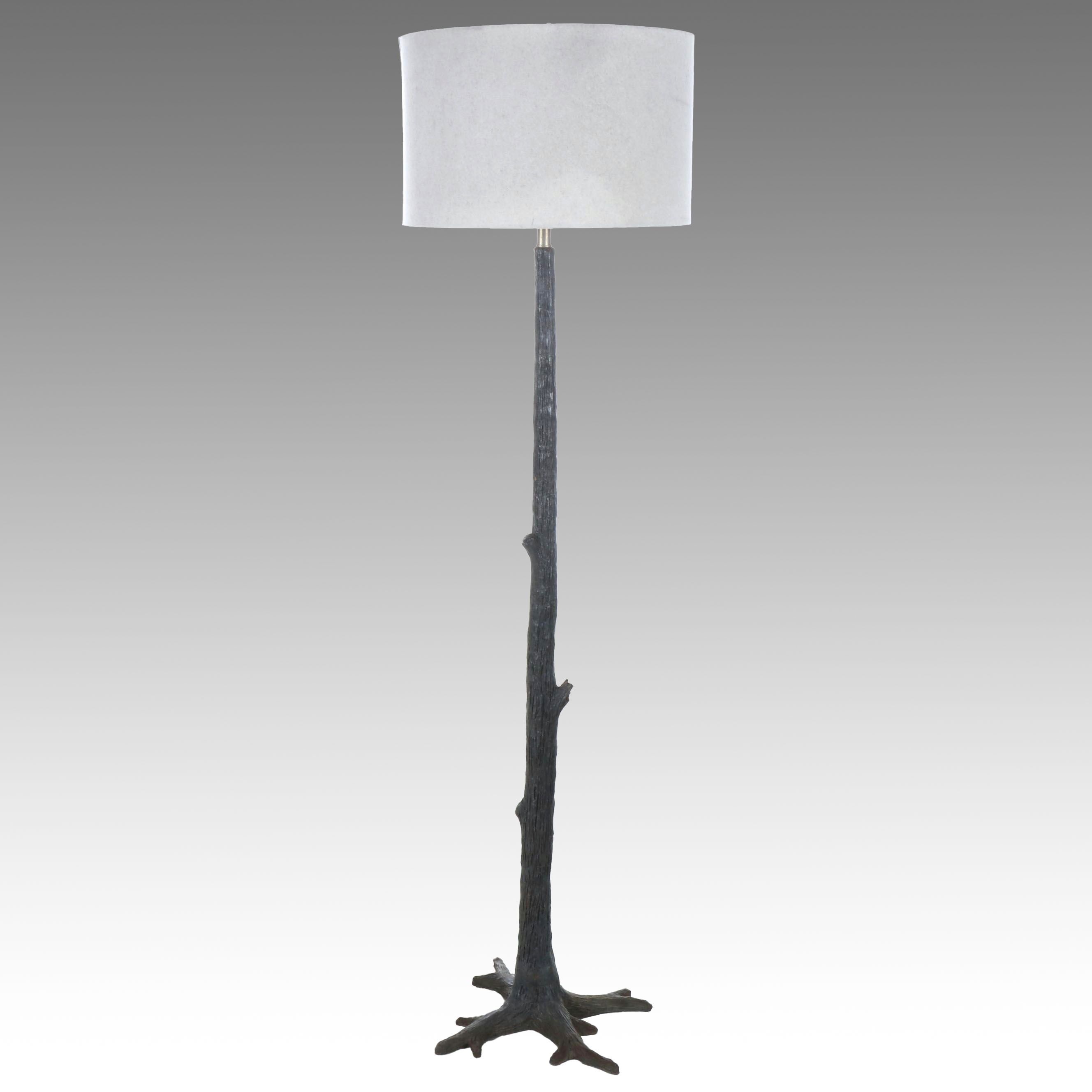 Faux Bois Floor Lamp with Drum Shade, 21st Century