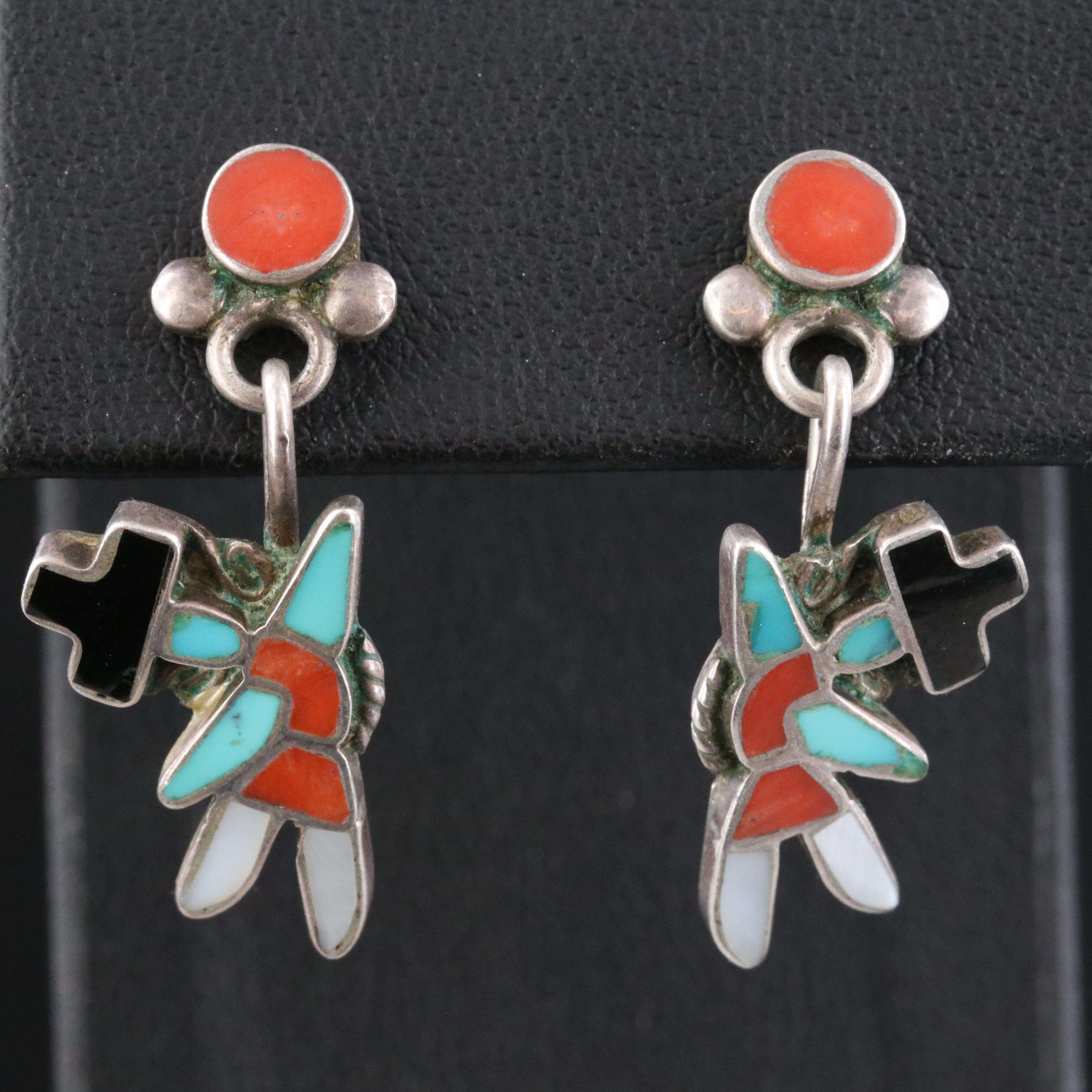 Rainbow Man Sterling Coral, Mother-of-Pearl and Turquoise Earrings