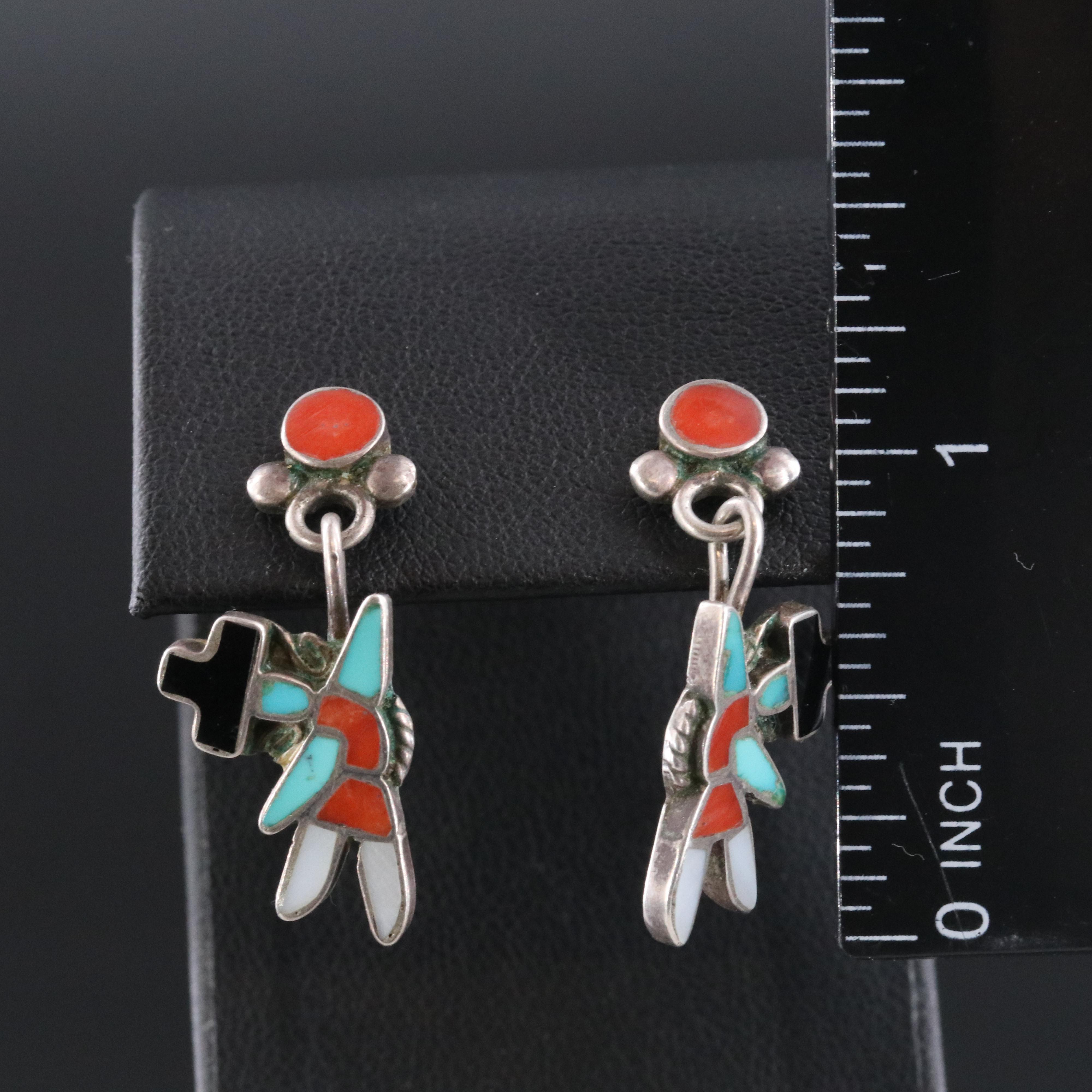 Rainbow Man Sterling Coral, Mother-of-Pearl and Turquoise Earrings