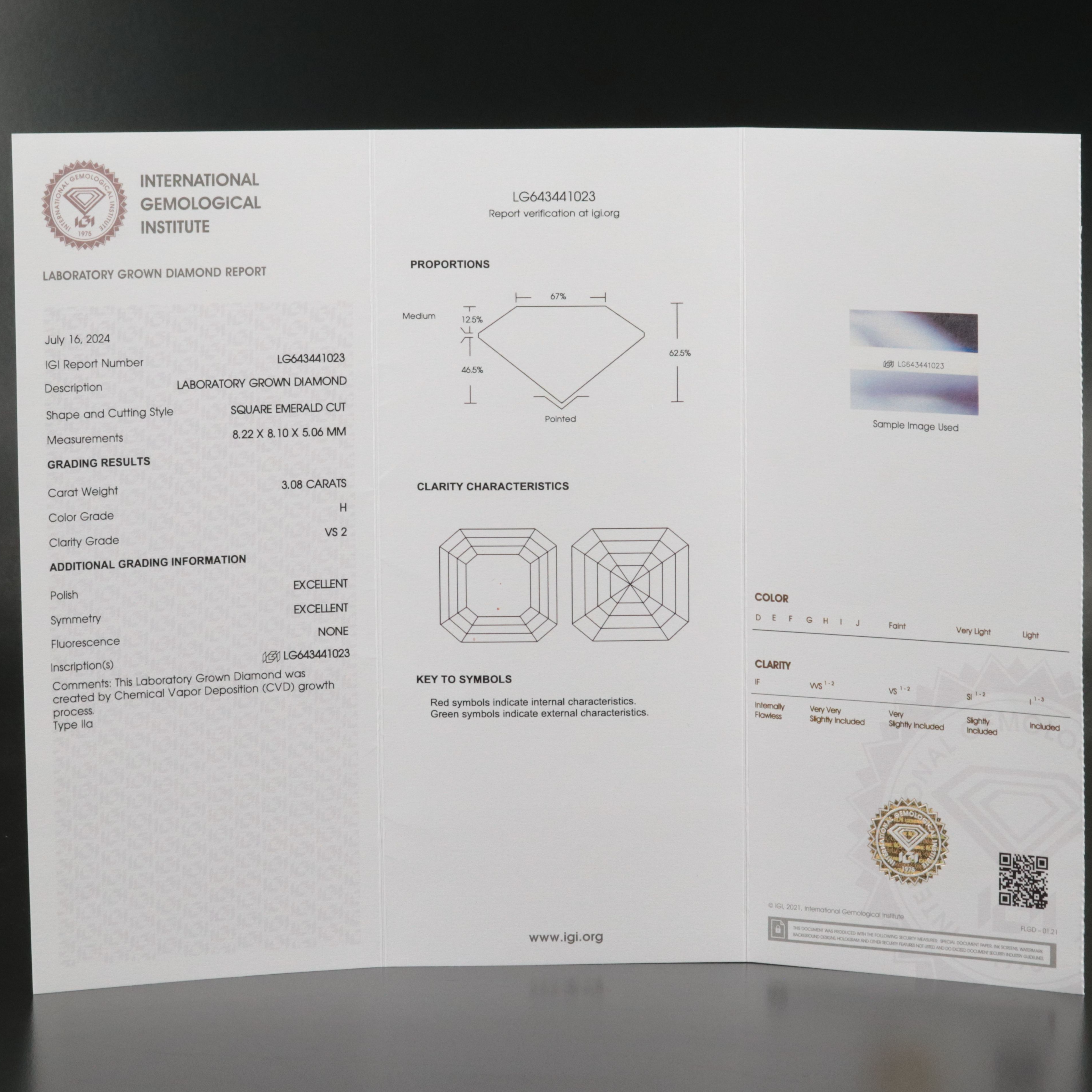 Loose 3.08 CT Lab Grown Diamond with IGI Report