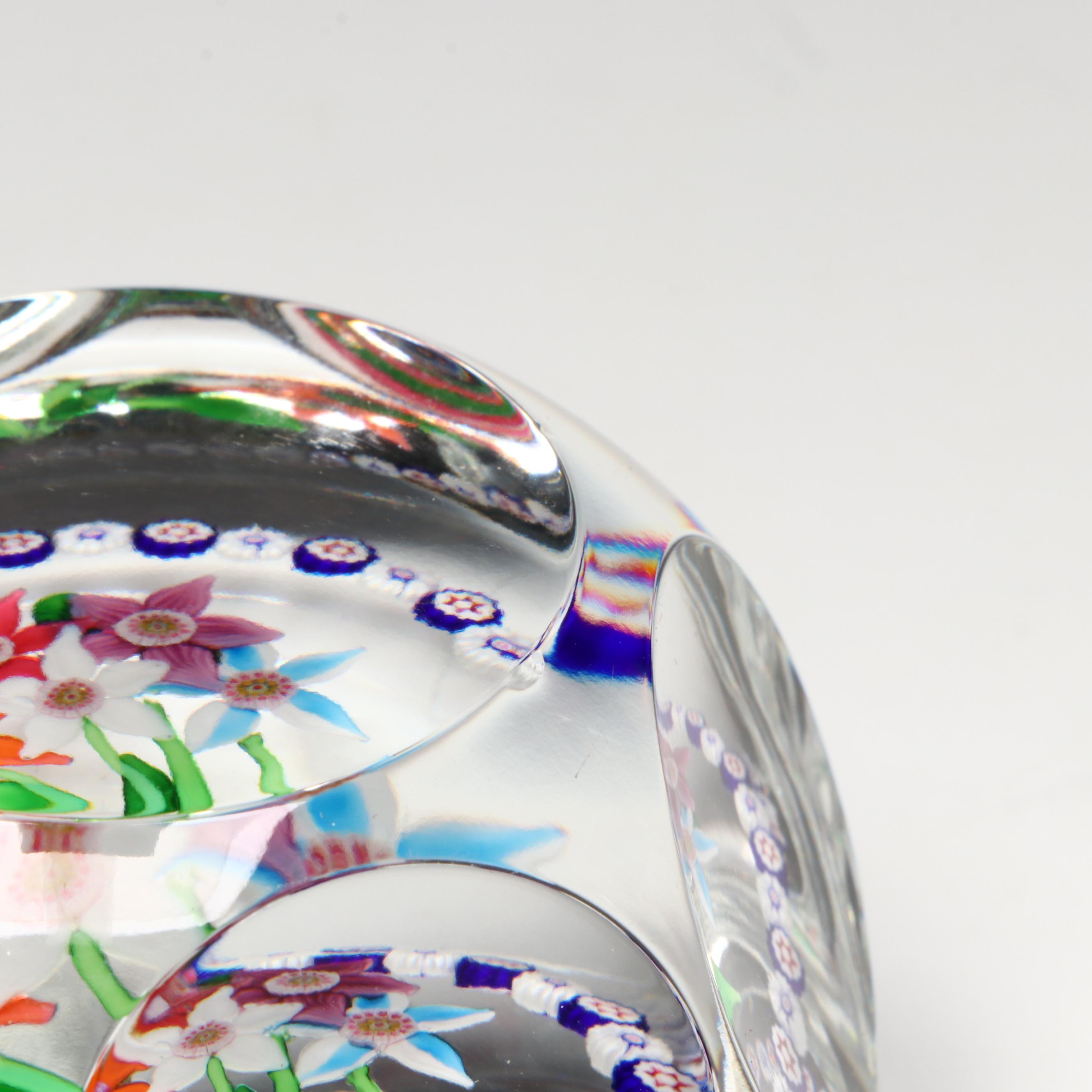 Saint-Louis Five Flower with Millefiori Art Glass Paperweight, 1977