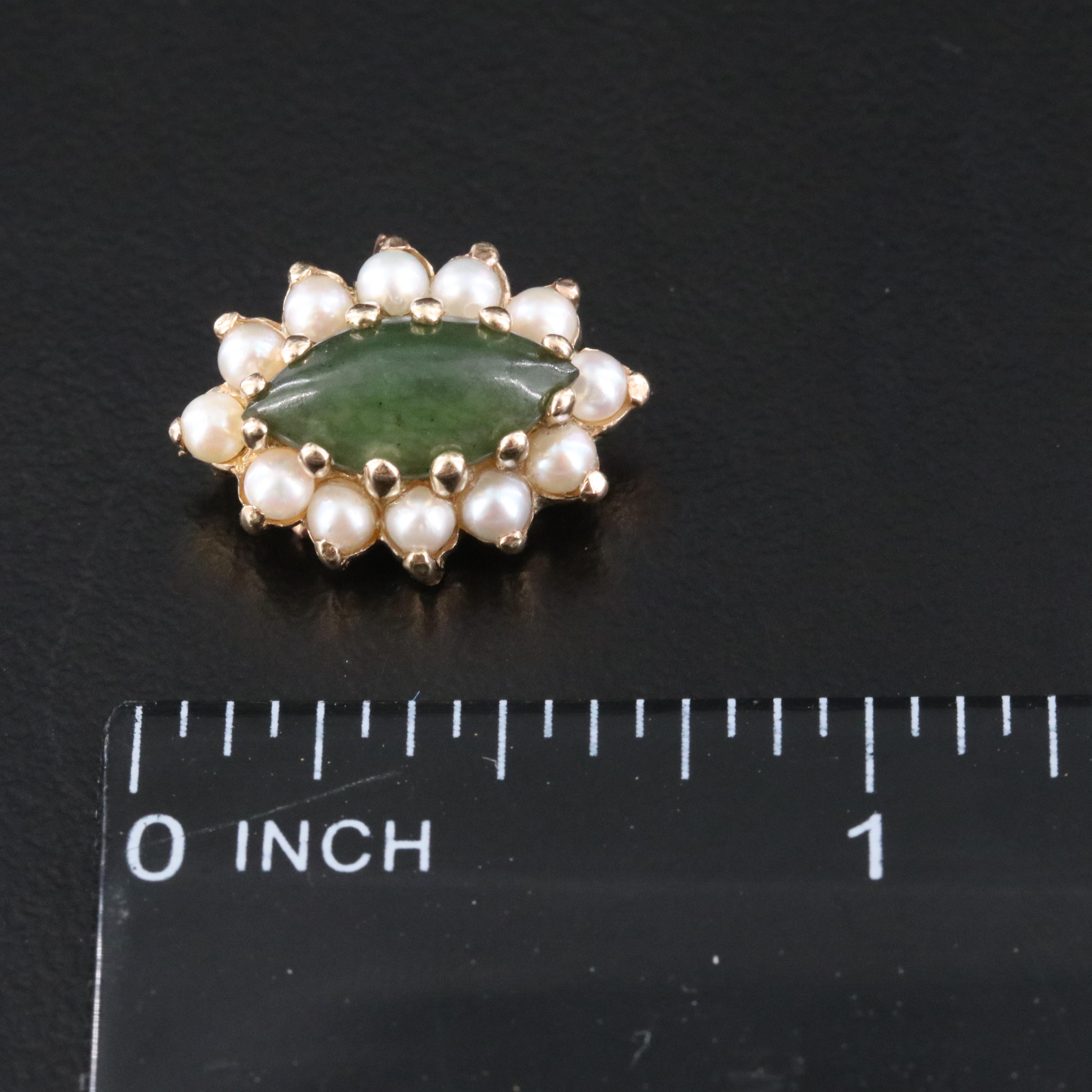 14K Nephrite and Seed Pearl Converter Brooch