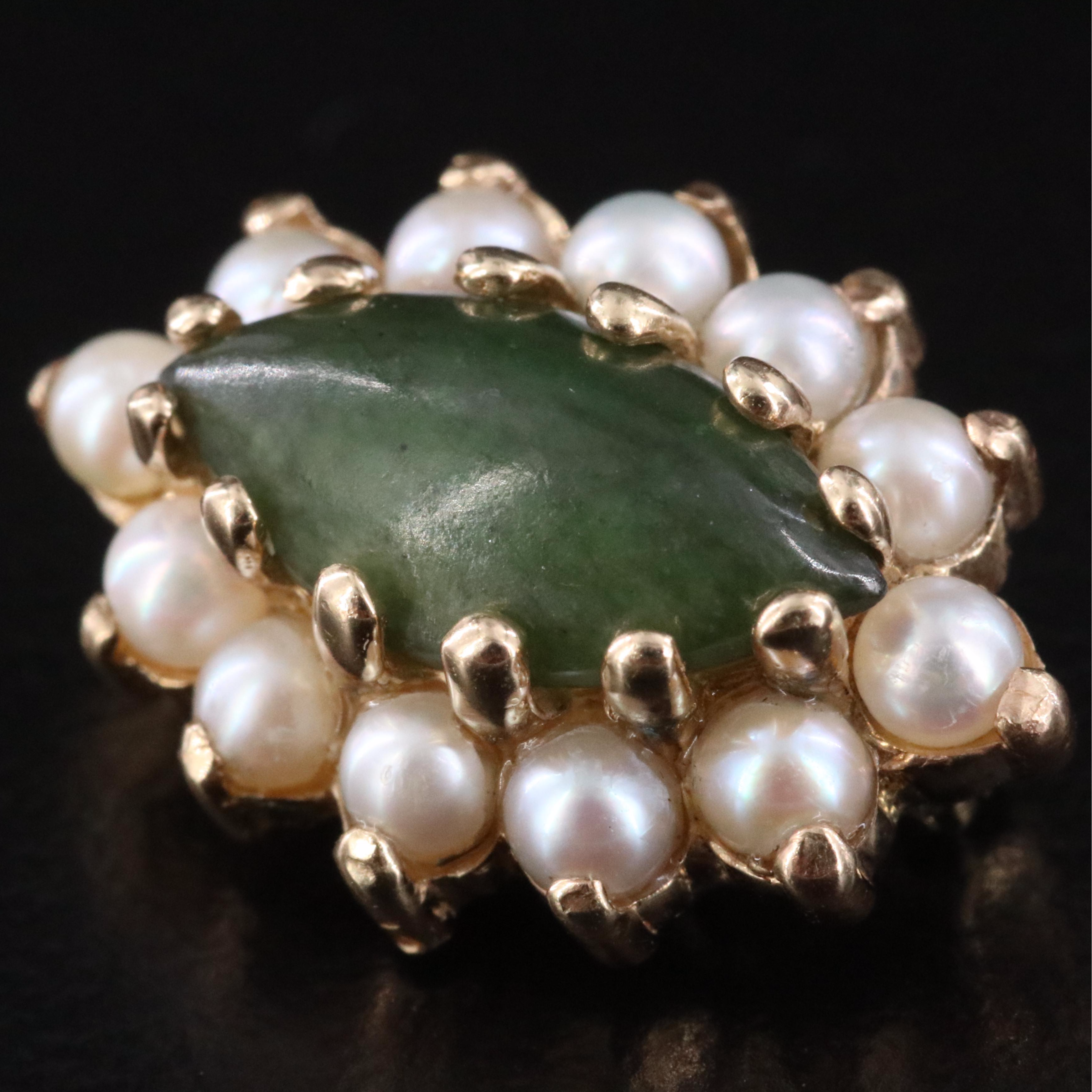 14K Nephrite and Seed Pearl Converter Brooch