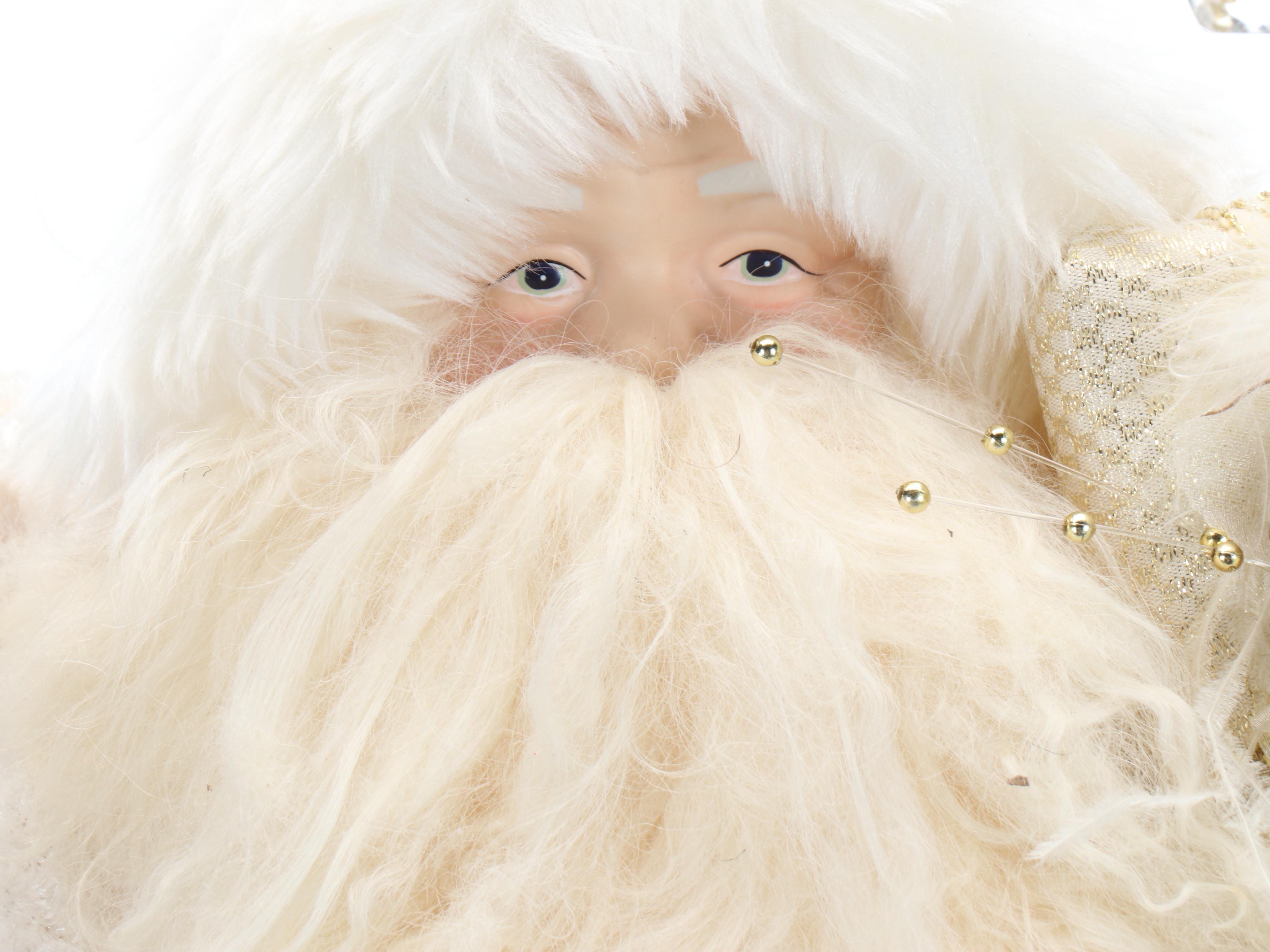 White and Gold Santa Figures and Tree Topper with Rustic Wreath