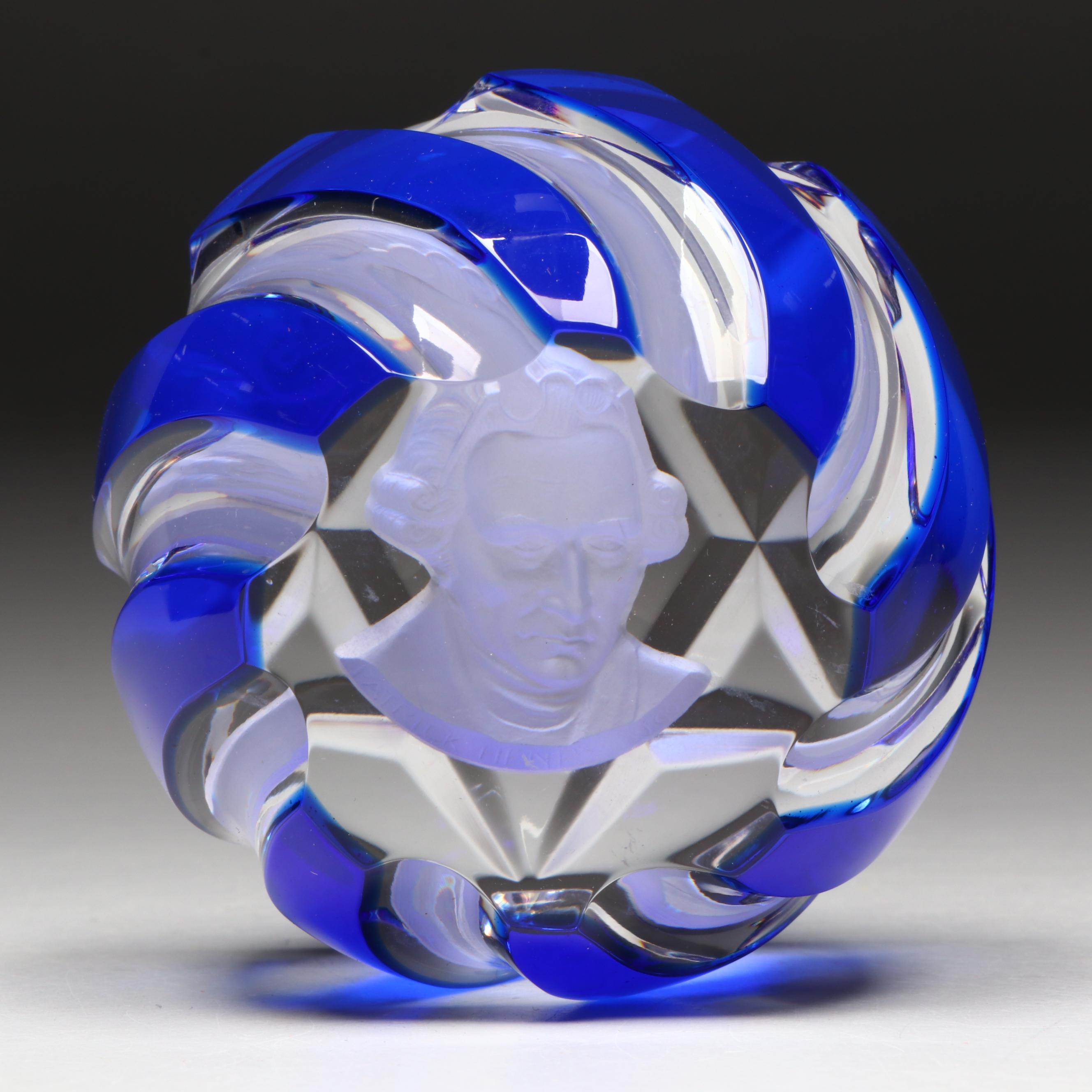Baccarat Sulphide Patrick Henry Cameo Glass Paperweight, 1977