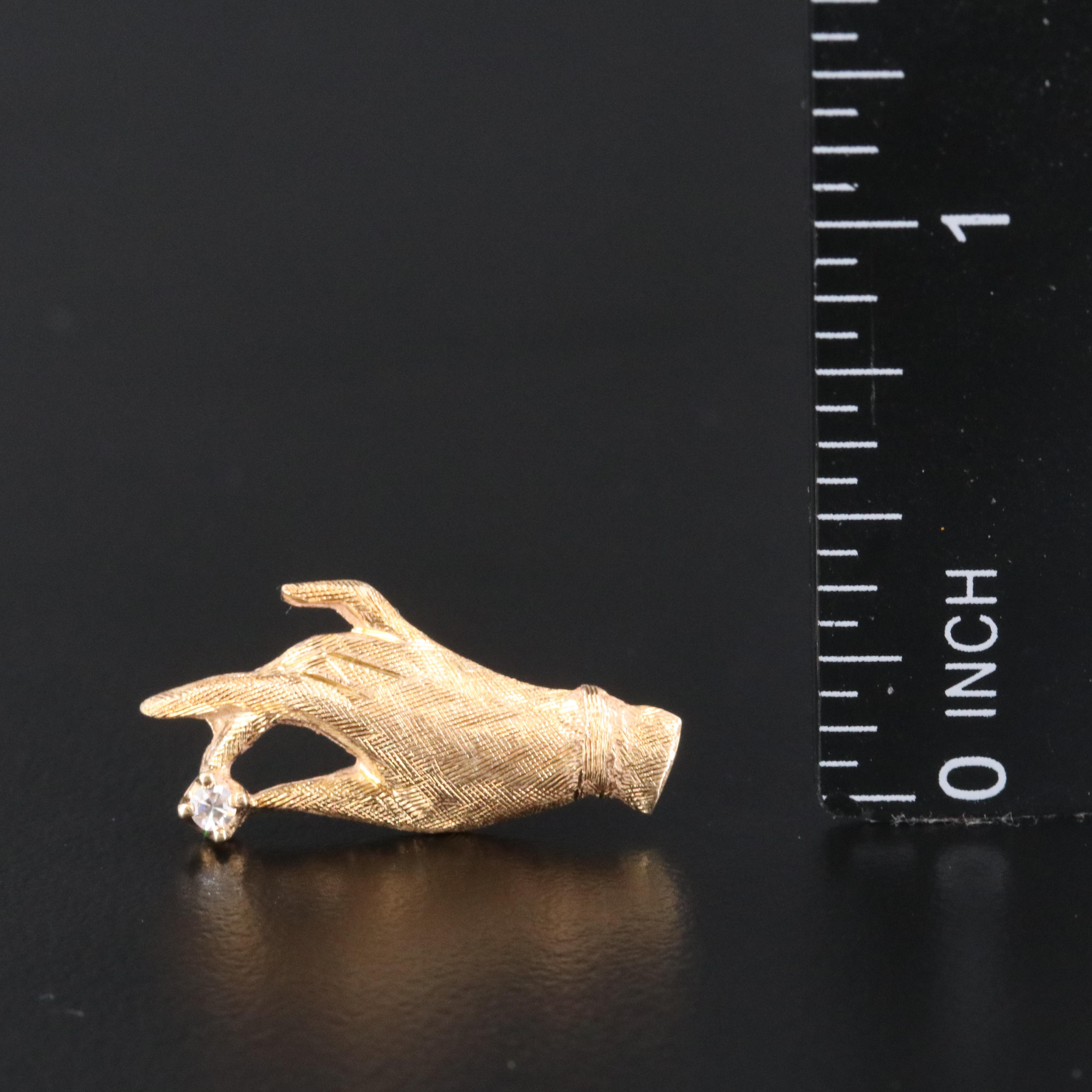 14K 0.08 CT Diamond Hand Pin