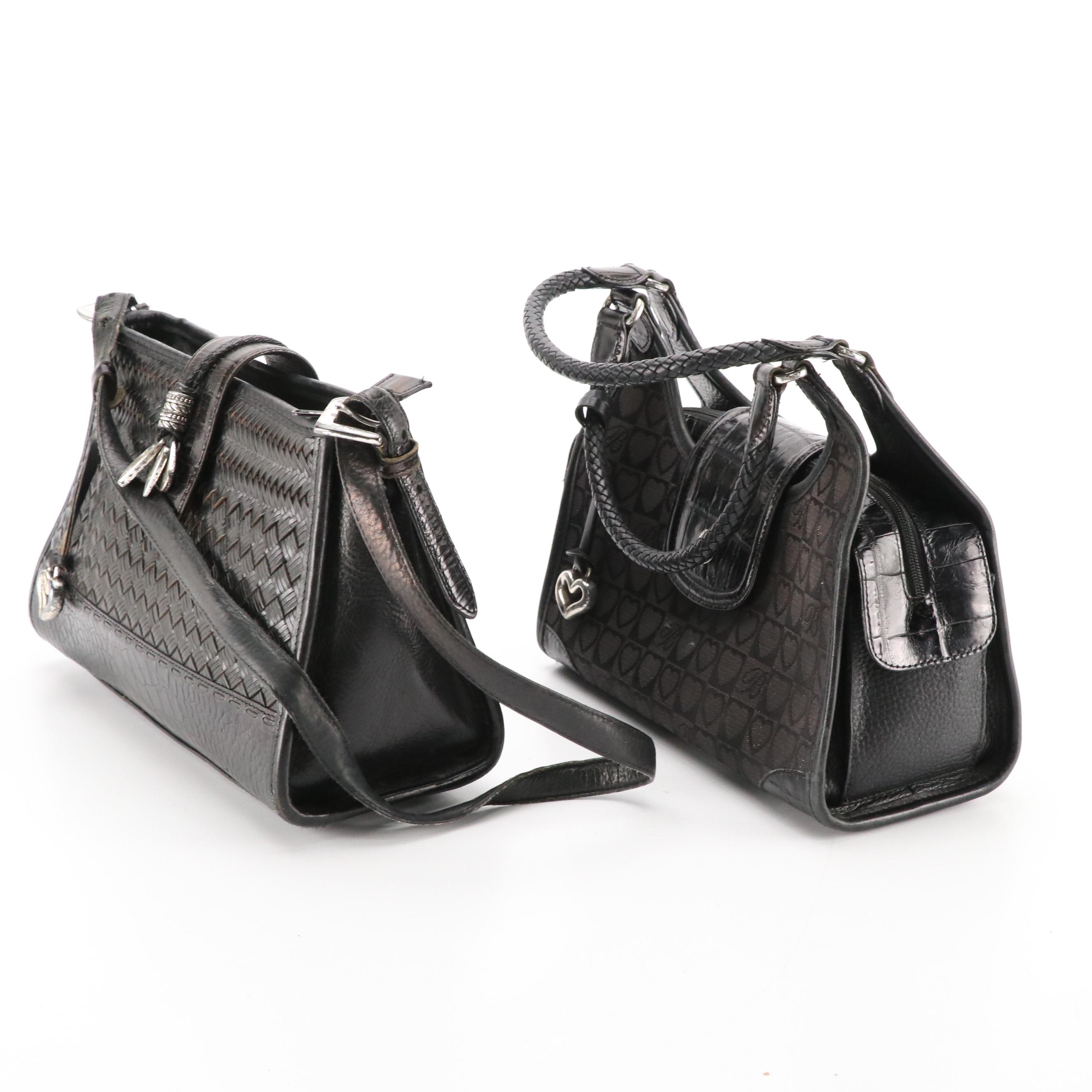 Brighton 'Jamie' Heart Canvas Satchel and 'Dolores' Woven Leather Bag in Boxes