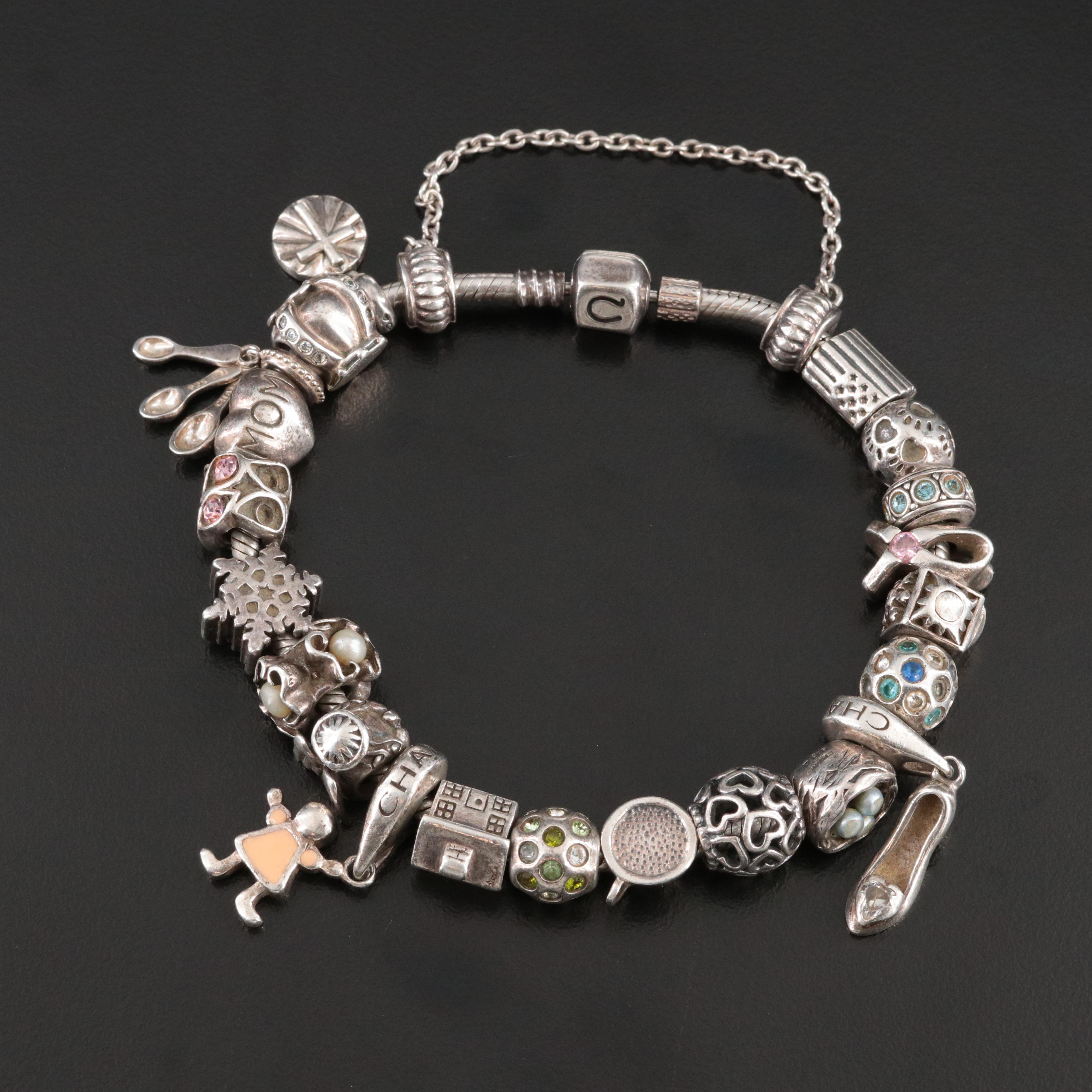 Chamilia Sterling Charm Bracelet with Pearls and CZ