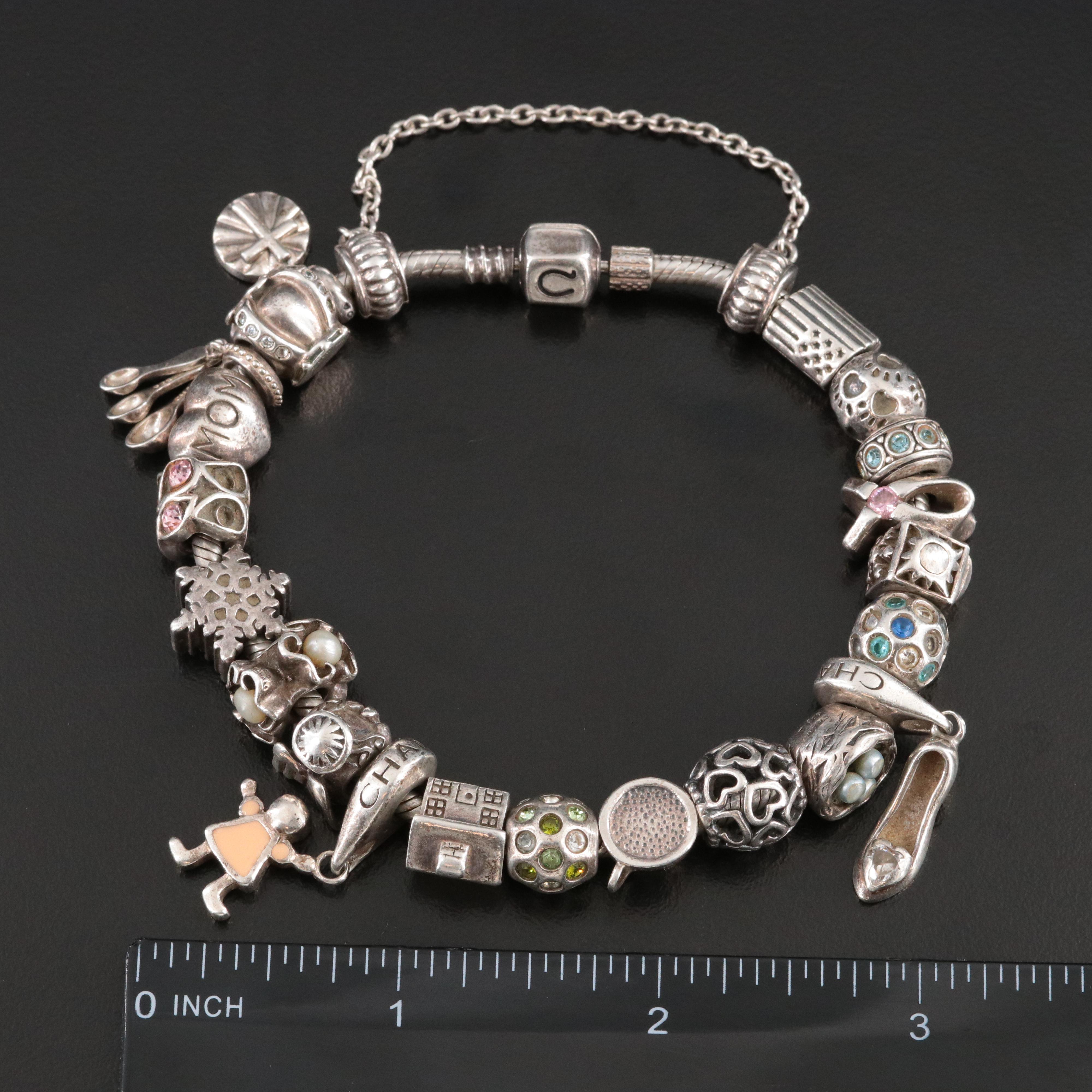 Chamilia Sterling Charm Bracelet with Pearls and CZ