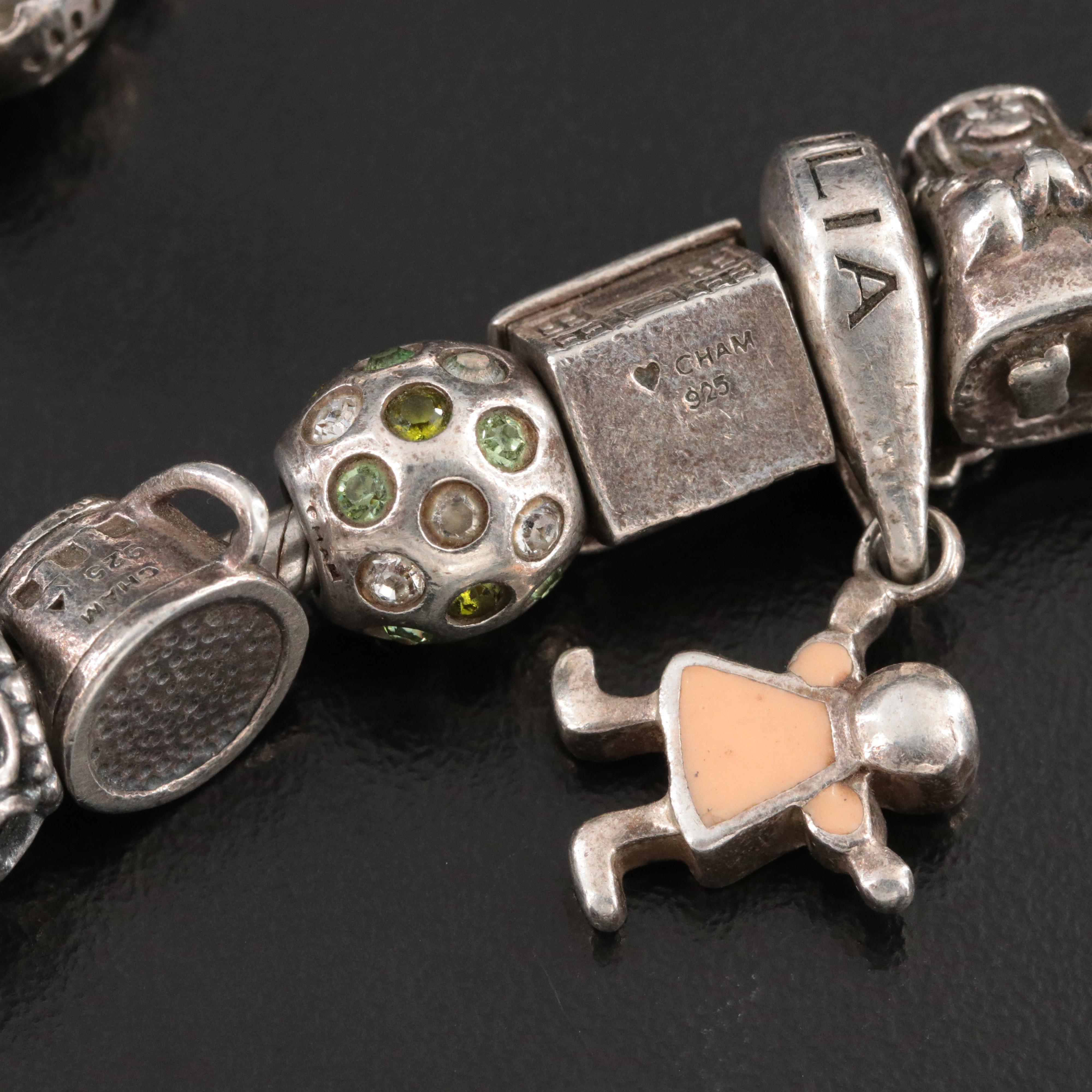 Chamilia Sterling Charm Bracelet with Pearls and CZ
