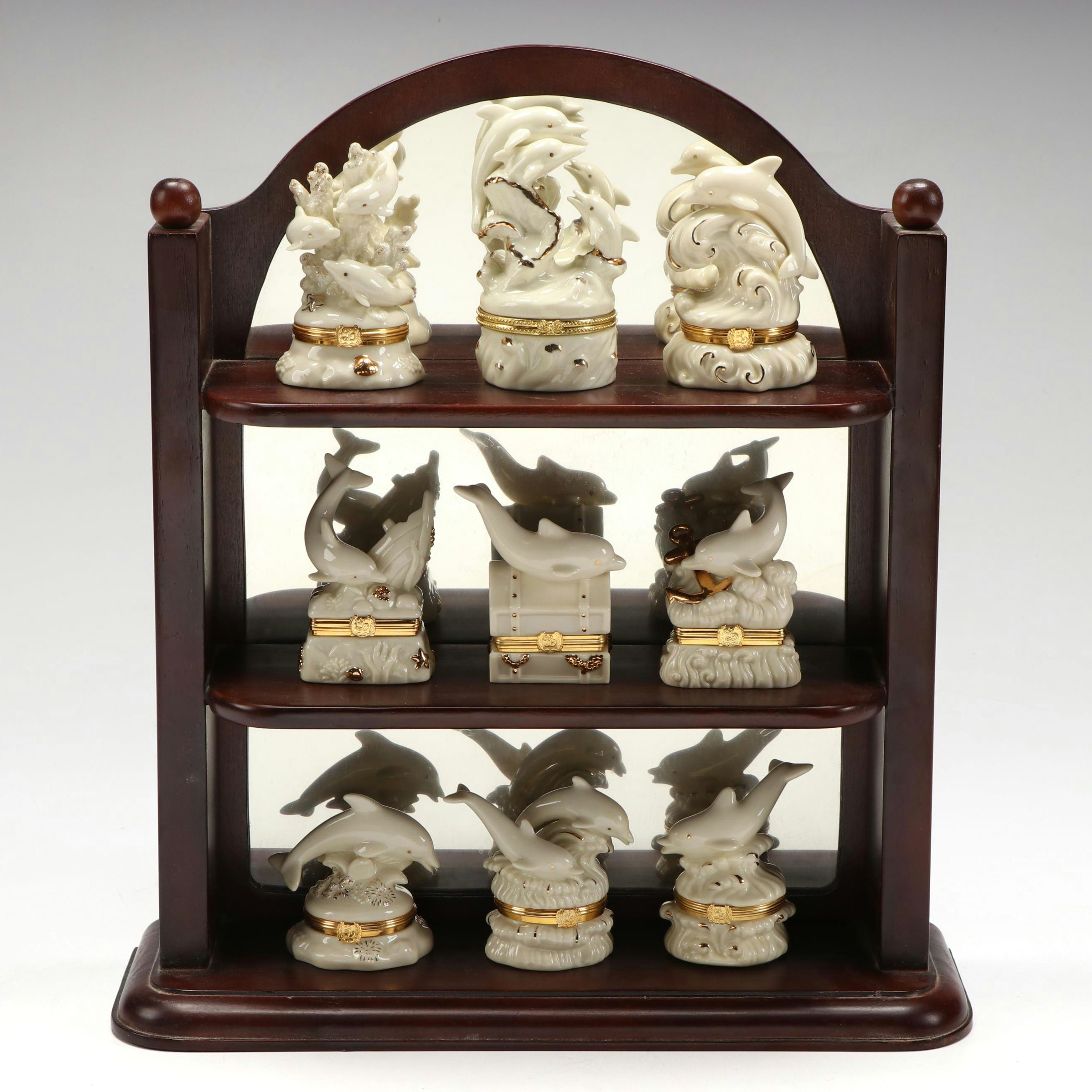 Lenox "Undersea Anchor" and More Dolphin Porcelain Boxes with Wood Shelves