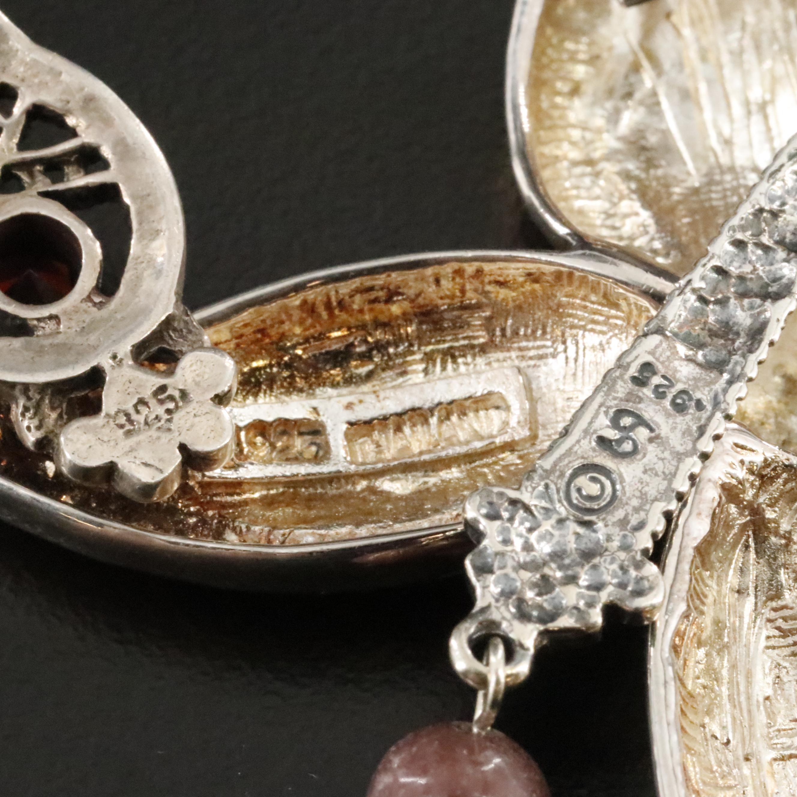 Sterling Jewelry Collection Including Chalcedony, Rhodonite and Garnet