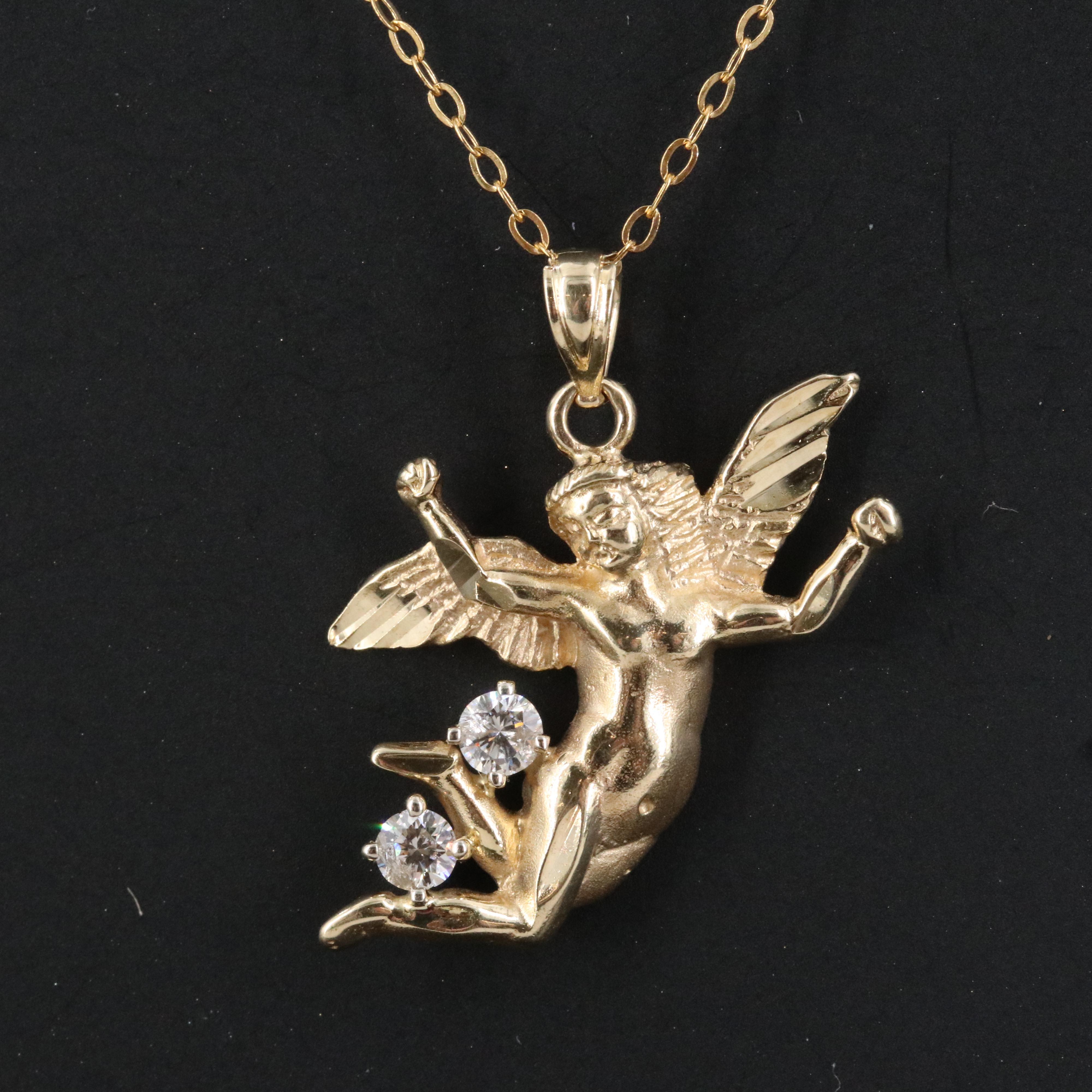 14K 0.22 CTW Diamond Angel Pendant on Gold-Filled Chain Necklace