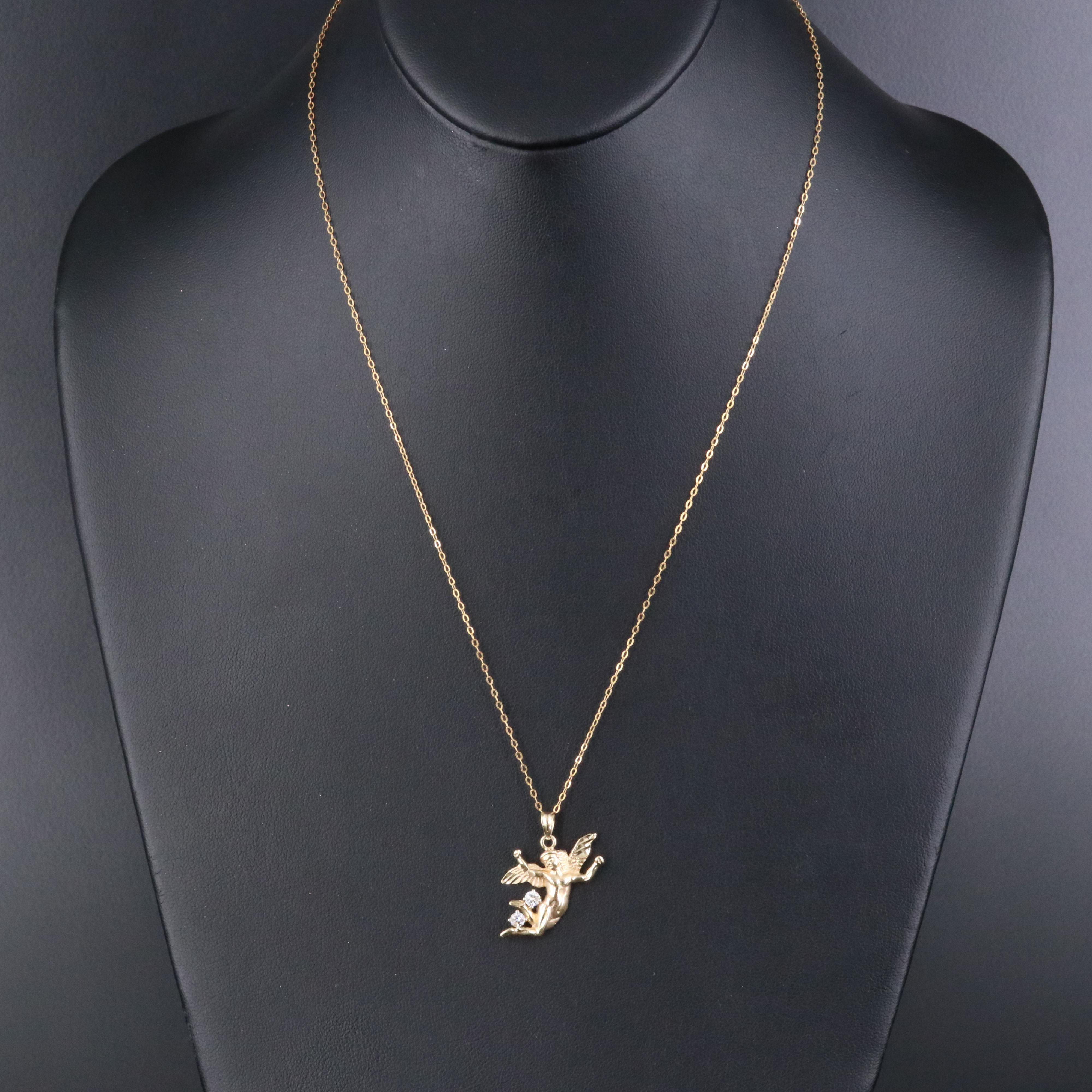 14K 0.22 CTW Diamond Angel Pendant on Gold-Filled Chain Necklace