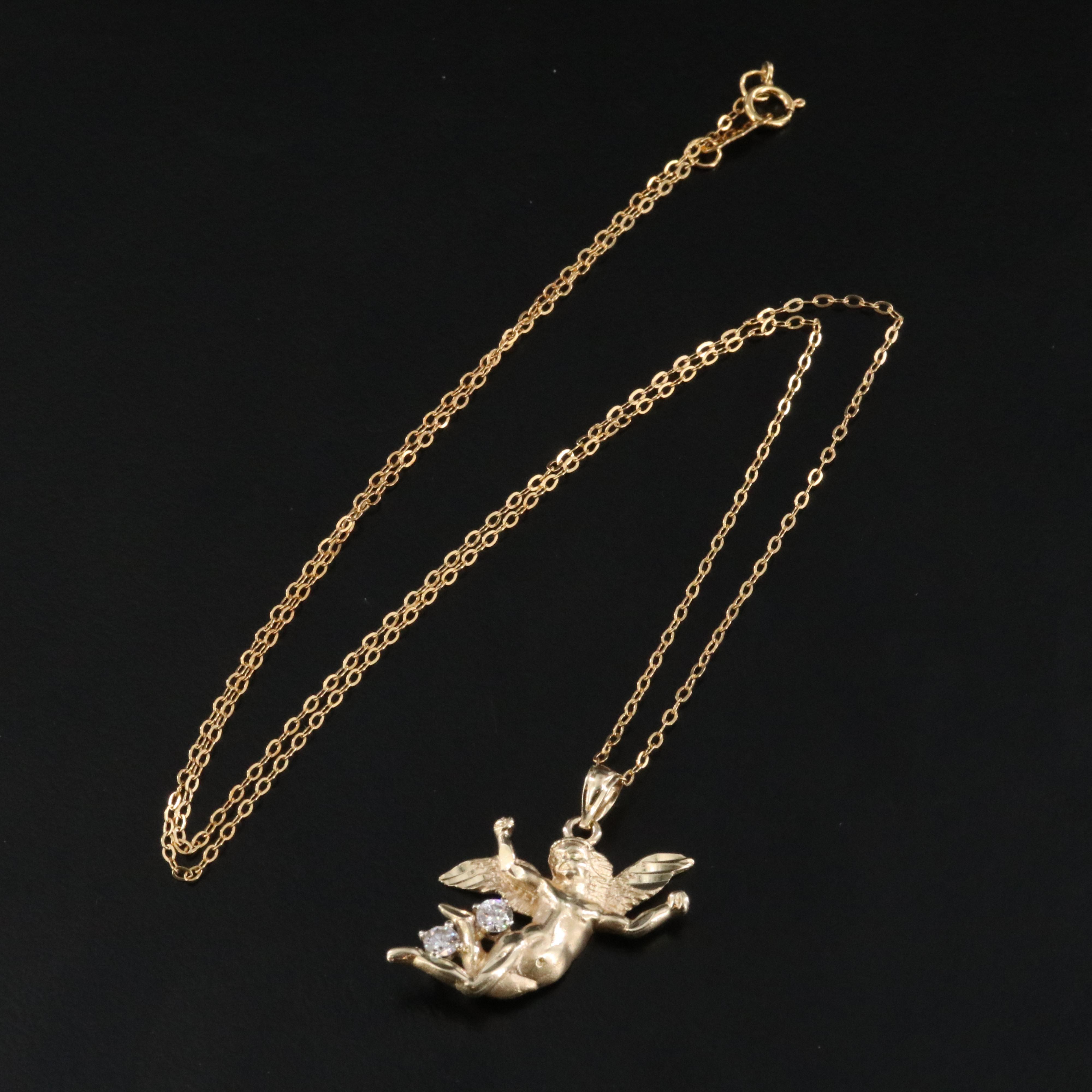 14K 0.22 CTW Diamond Angel Pendant on Gold-Filled Chain Necklace