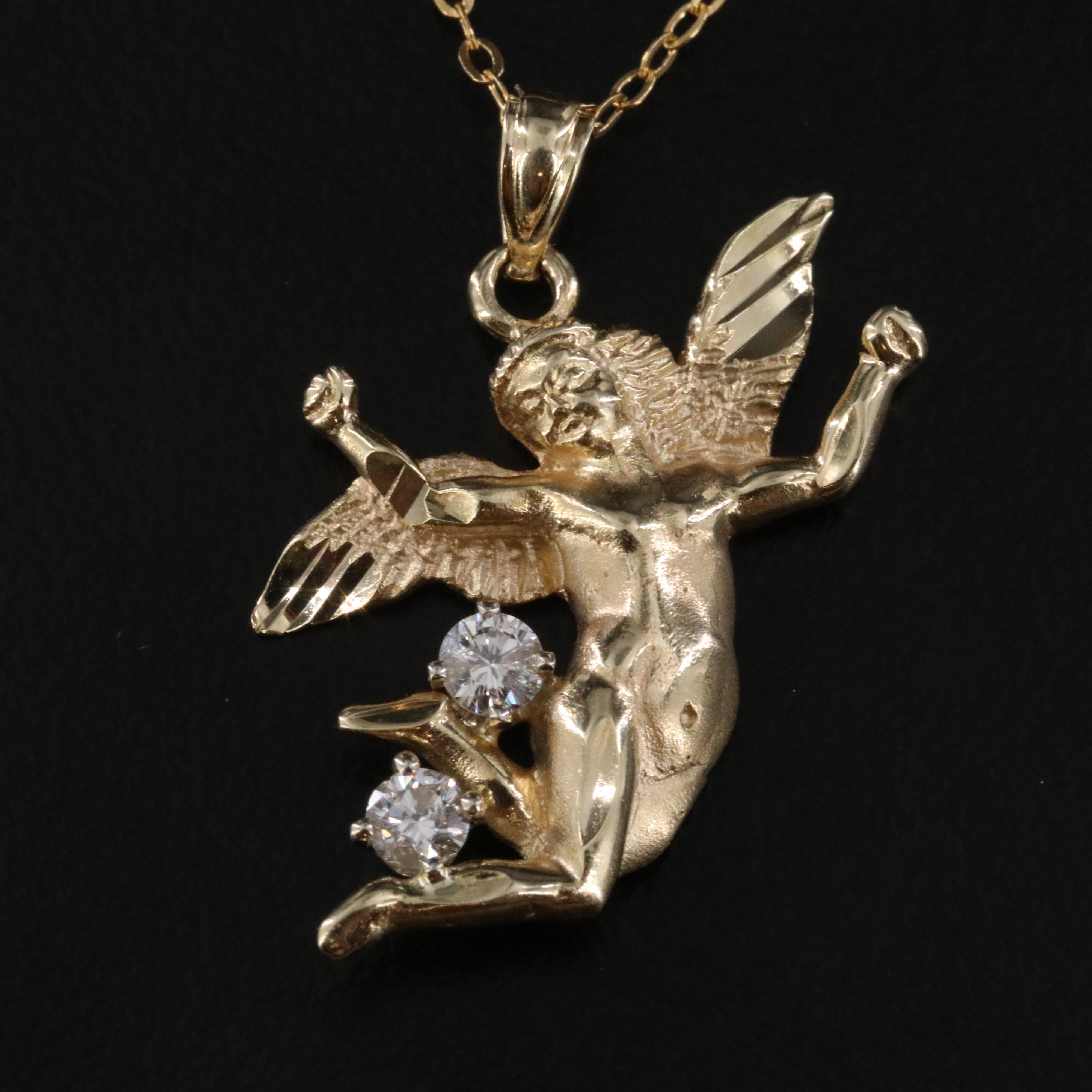 14K 0.22 CTW Diamond Angel Pendant on Gold-Filled Chain Necklace