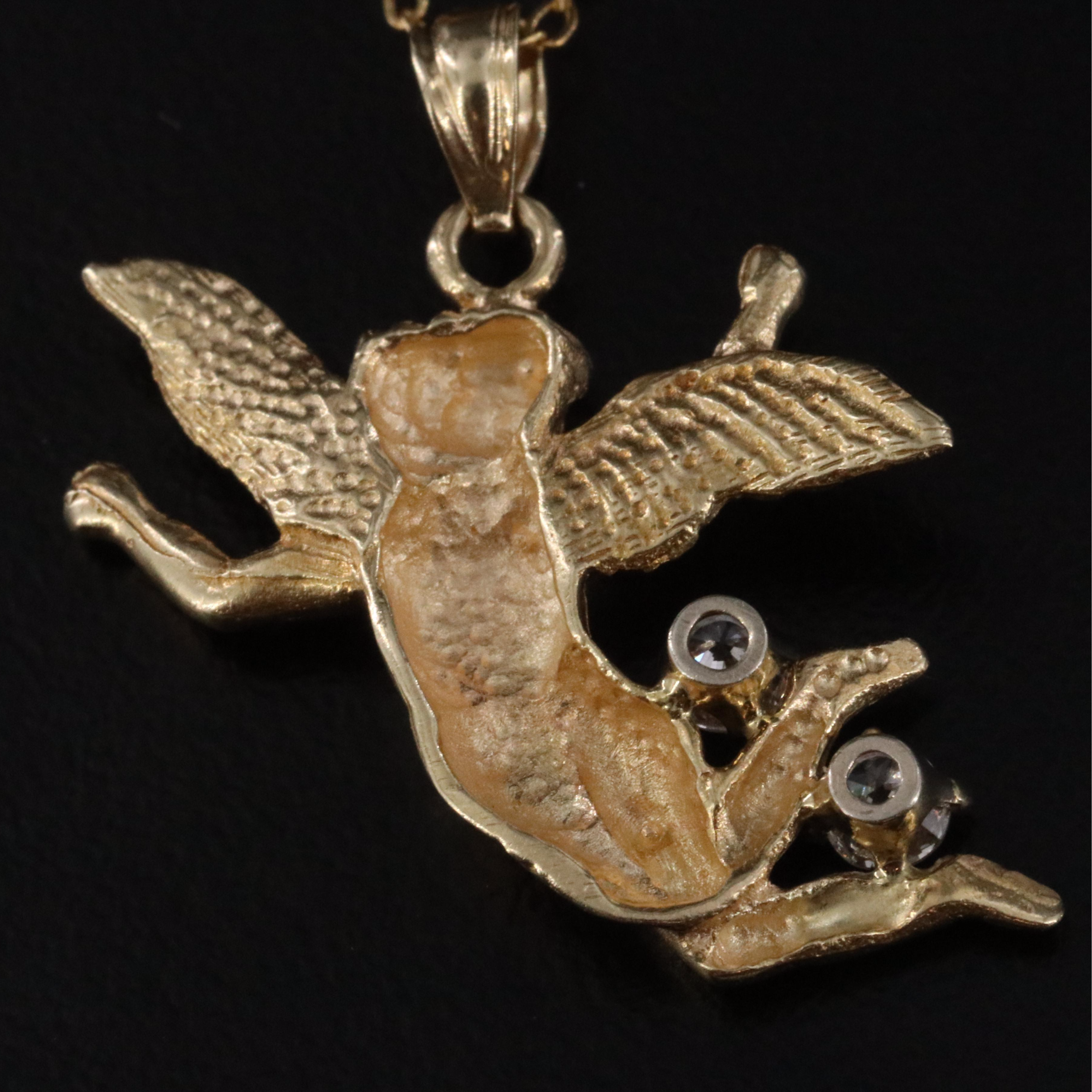 14K 0.22 CTW Diamond Angel Pendant on Gold-Filled Chain Necklace