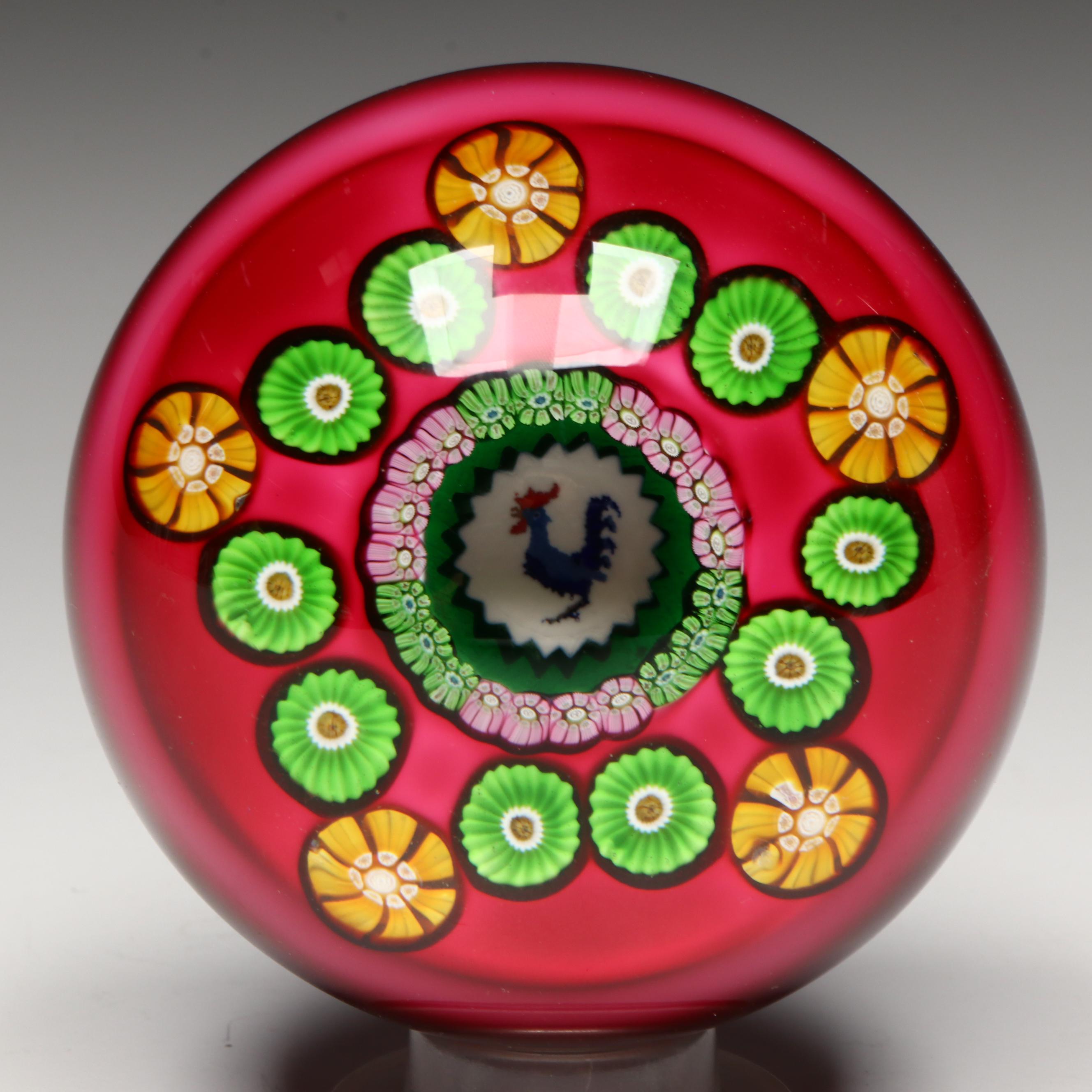 Perthshire Cockerel or Rooster Glass Paperweight, 1977