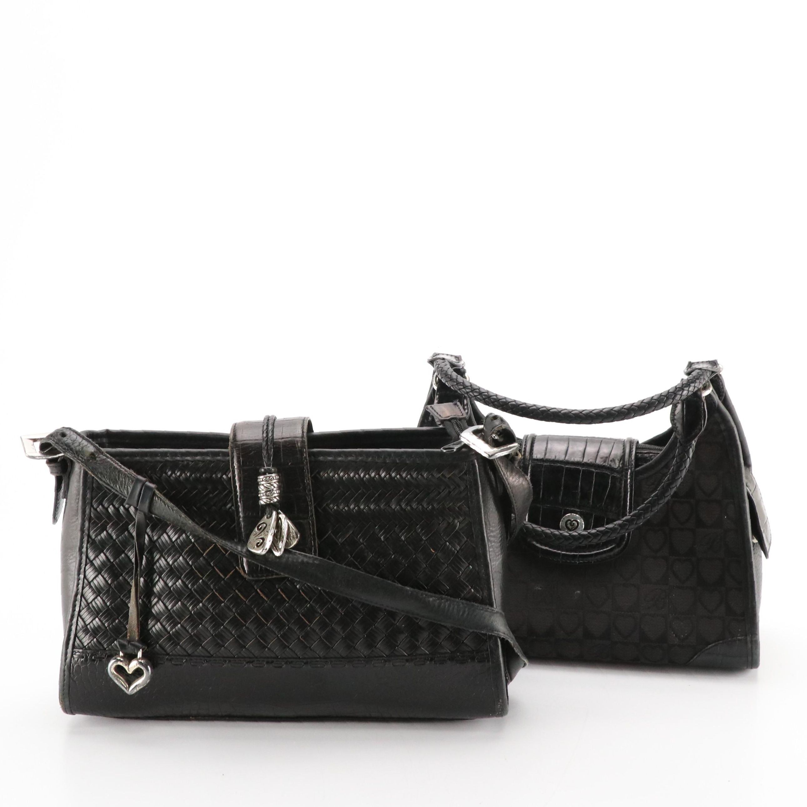 Brighton 'Jamie' Heart Canvas Satchel and 'Dolores' Woven Leather Bag in Boxes